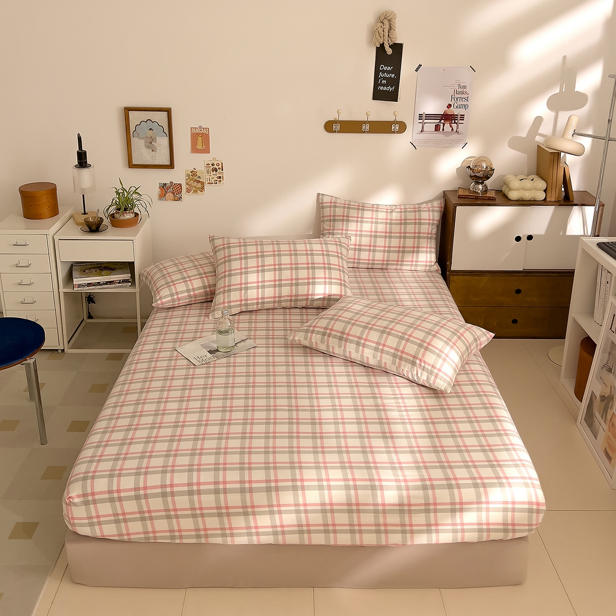 91家纺网 家纺一手货源 找家纺 DoDo 兜兜 2026新款全棉纯棉A类条格水洗棉单床笠床笠单件-可定做尺寸 禾里-灰粉