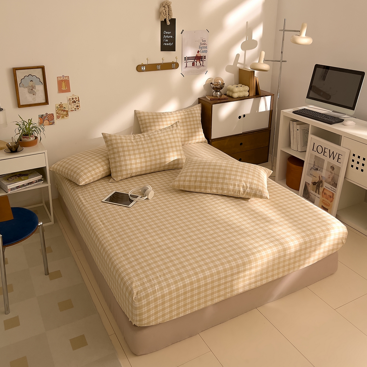 91家纺网 家纺一手货源 找家纺 DoDo 兜兜 2026新款全棉纯棉A类条格水洗棉单床笠床笠单件-可定做尺寸 半棠-卡其