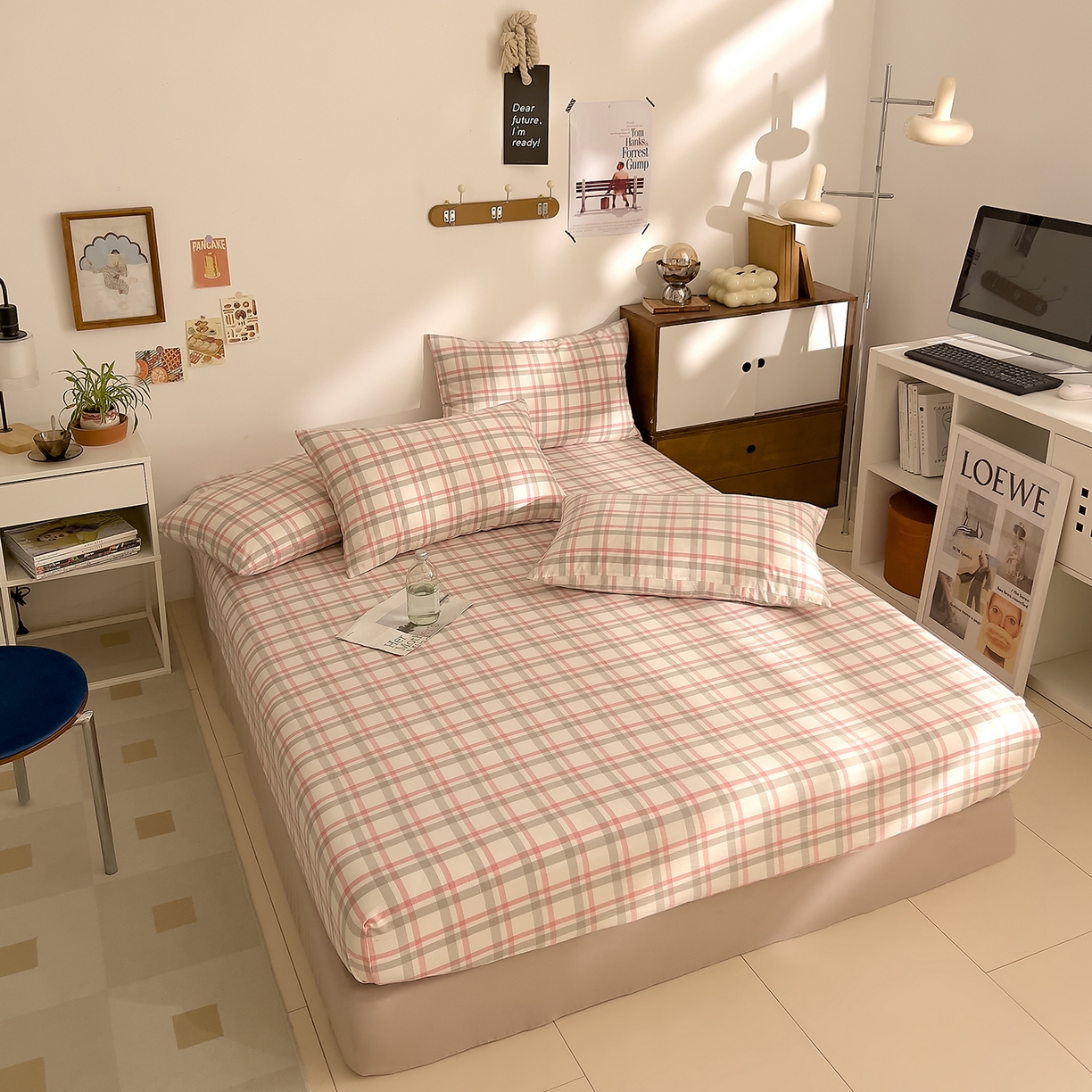 91家纺网 家纺一手货源 找家纺 DoDo 兜兜 2026新款全棉纯棉A类条格水洗棉单床笠床笠单件-可定做尺寸 禾里-灰粉