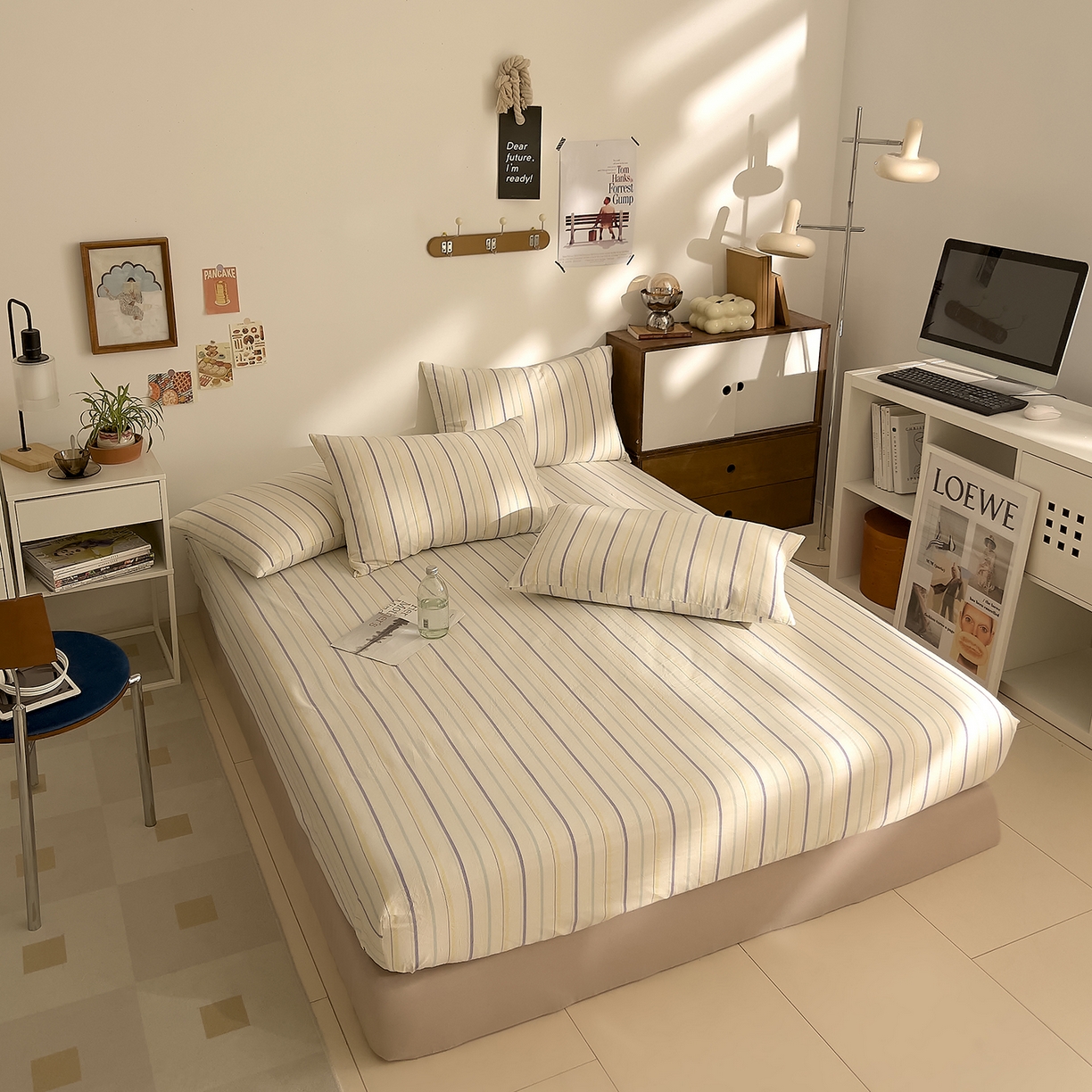 91家纺网 家纺一手货源 找家纺 DoDo 兜兜 2026新款全棉纯棉A类条格水洗棉单床笠床笠单件-可定做尺寸 且乐-紫