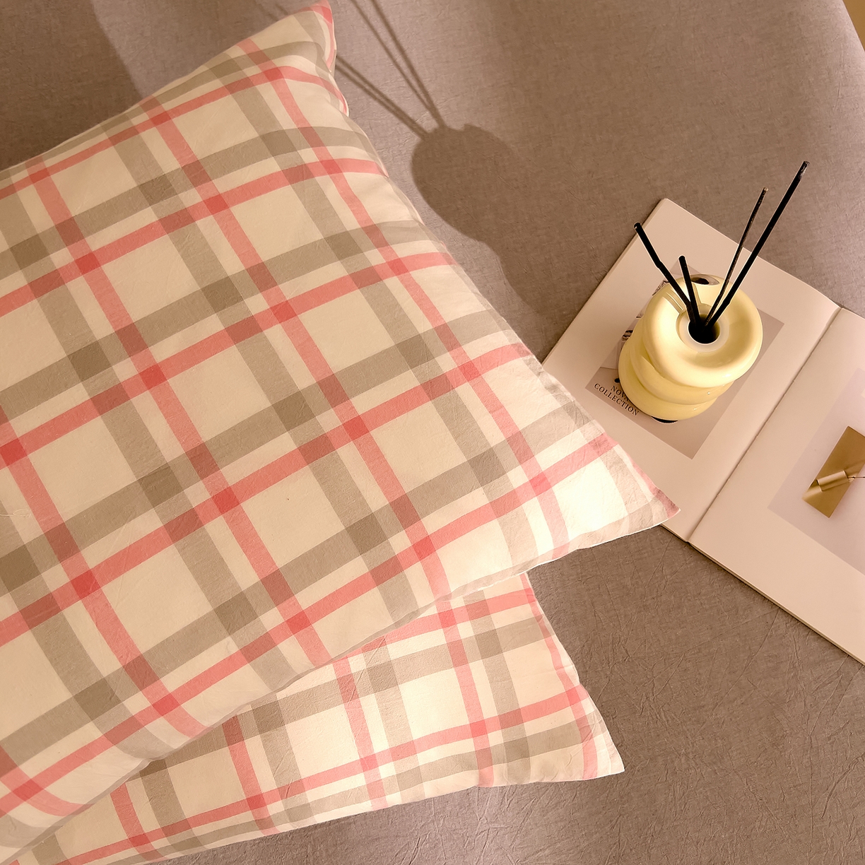 91家纺网 家纺一手货源 找家纺 DoDo 兜兜 2026新款全棉纯棉A类条格水洗棉单床笠床笠单件-可定做尺寸 禾里-灰粉