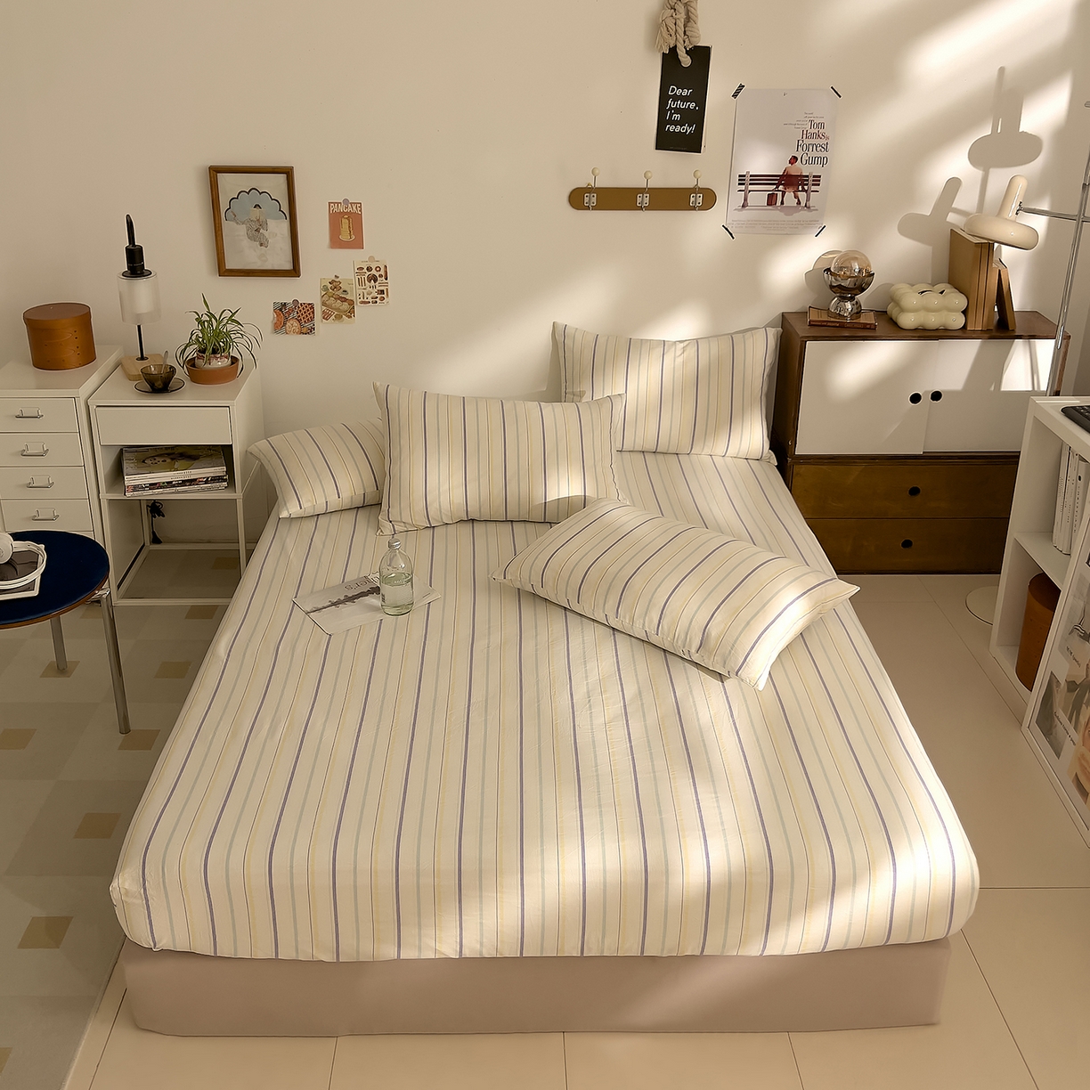 91家纺网 家纺一手货源 找家纺 DoDo 兜兜 2026新款全棉纯棉A类条格水洗棉单床笠床笠单件-可定做尺寸 且乐-紫