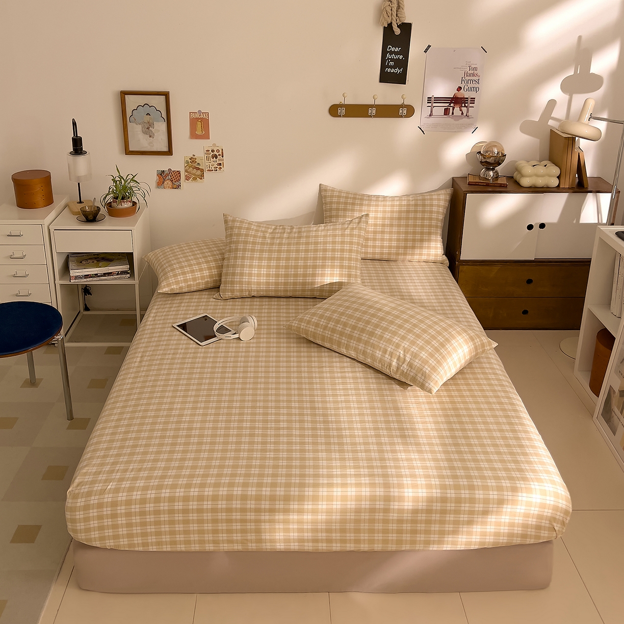 91家纺网 家纺一手货源 找家纺 DoDo 兜兜 2026新款全棉纯棉A类条格水洗棉单床笠床笠单件-可定做尺寸 半棠-卡其