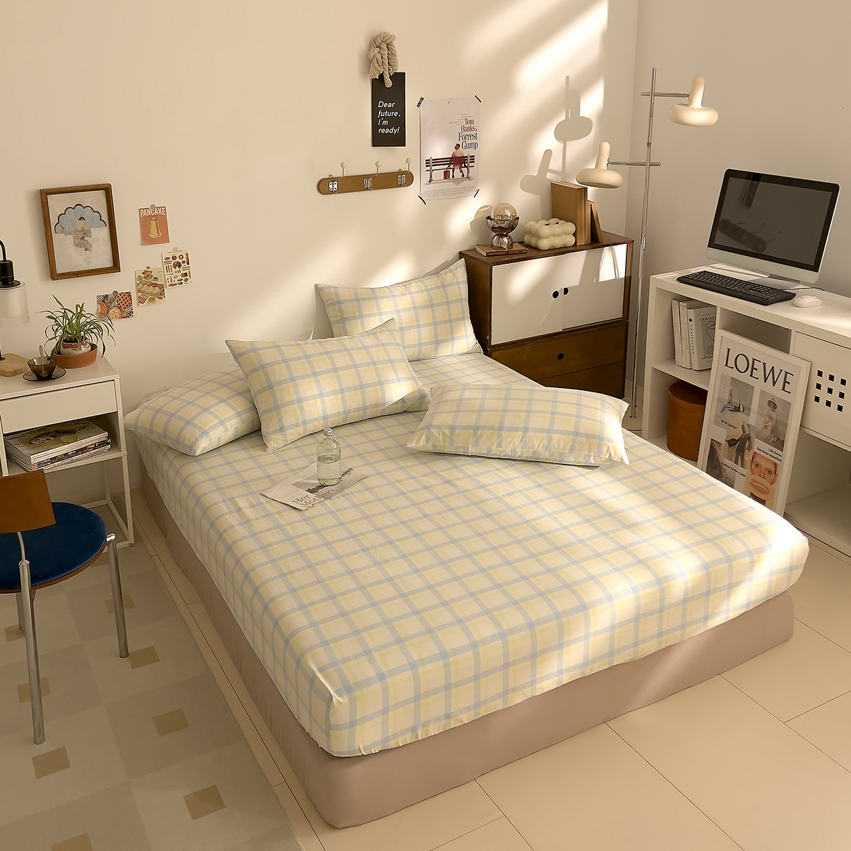 91家纺网 家纺一手货源 找家纺 DoDo 兜兜 2026新款全棉纯棉A类条格水洗棉单床笠床笠单件-可定做尺寸 禾里-黄蓝