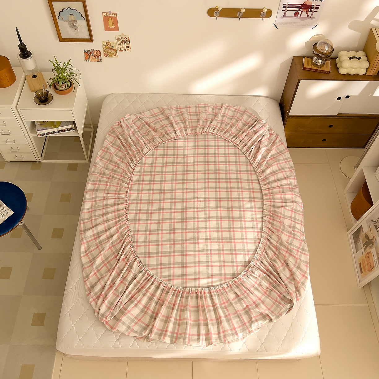 91家纺网 家纺一手货源 找家纺 DoDo 兜兜 2026新款全棉纯棉A类条格水洗棉单床笠床笠单件-可定做尺寸 禾里-灰粉