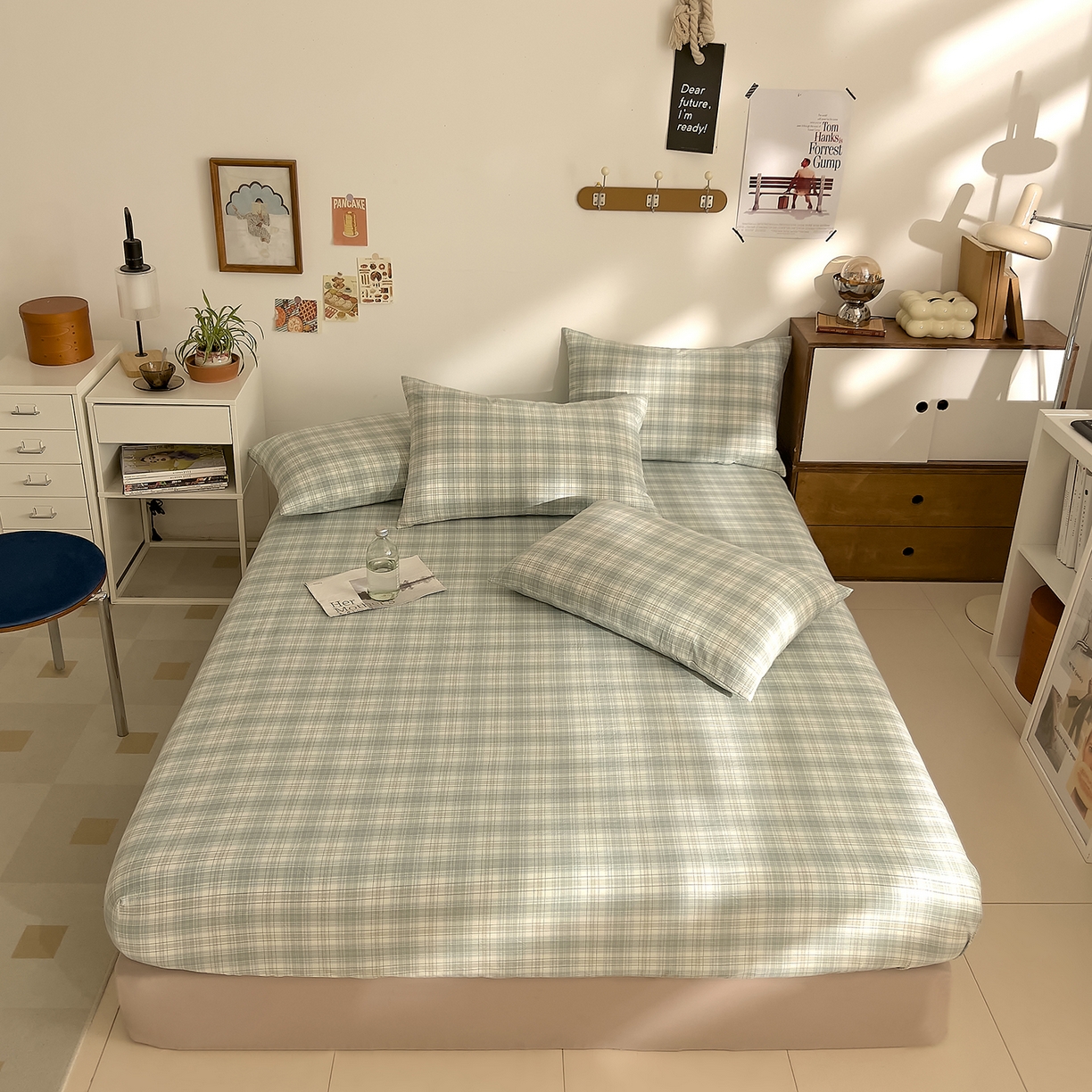 91家纺网 家纺一手货源 找家纺 DoDo 兜兜 2026新款全棉纯棉A类条格水洗棉单床笠床笠单件-可定做尺寸 可可奈-天青