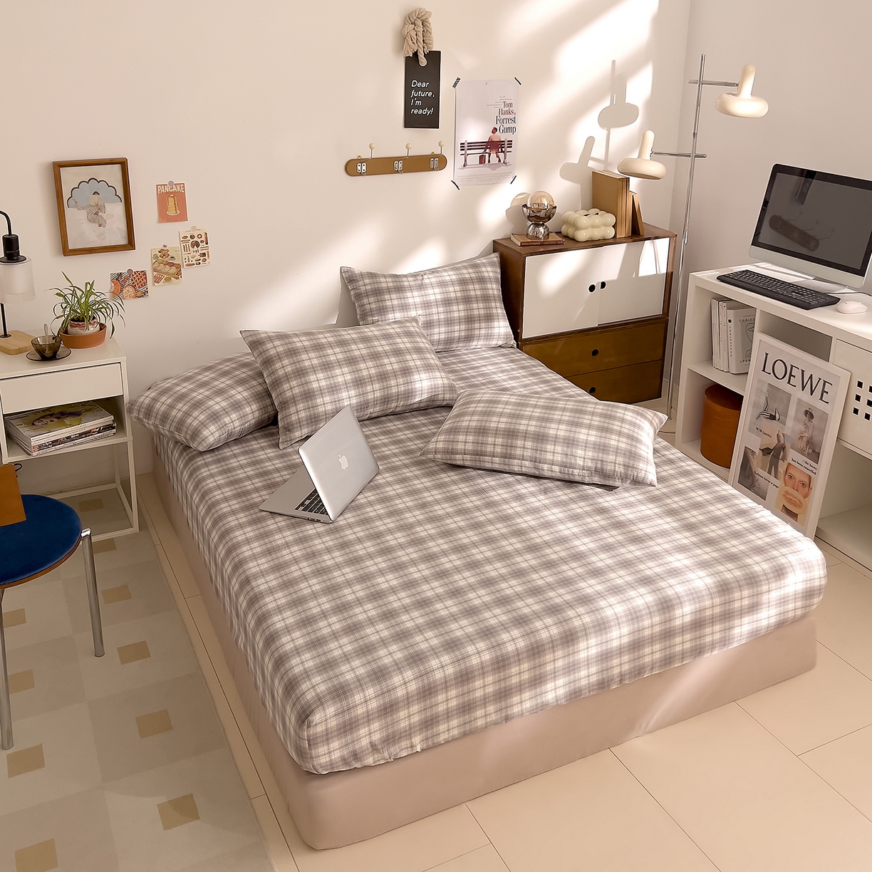 91家纺网 家纺一手货源 找家纺 DoDo 兜兜 2026新款全棉纯棉A类条格水洗棉单床笠床笠单件-可定做尺寸 可可奈-烟灰