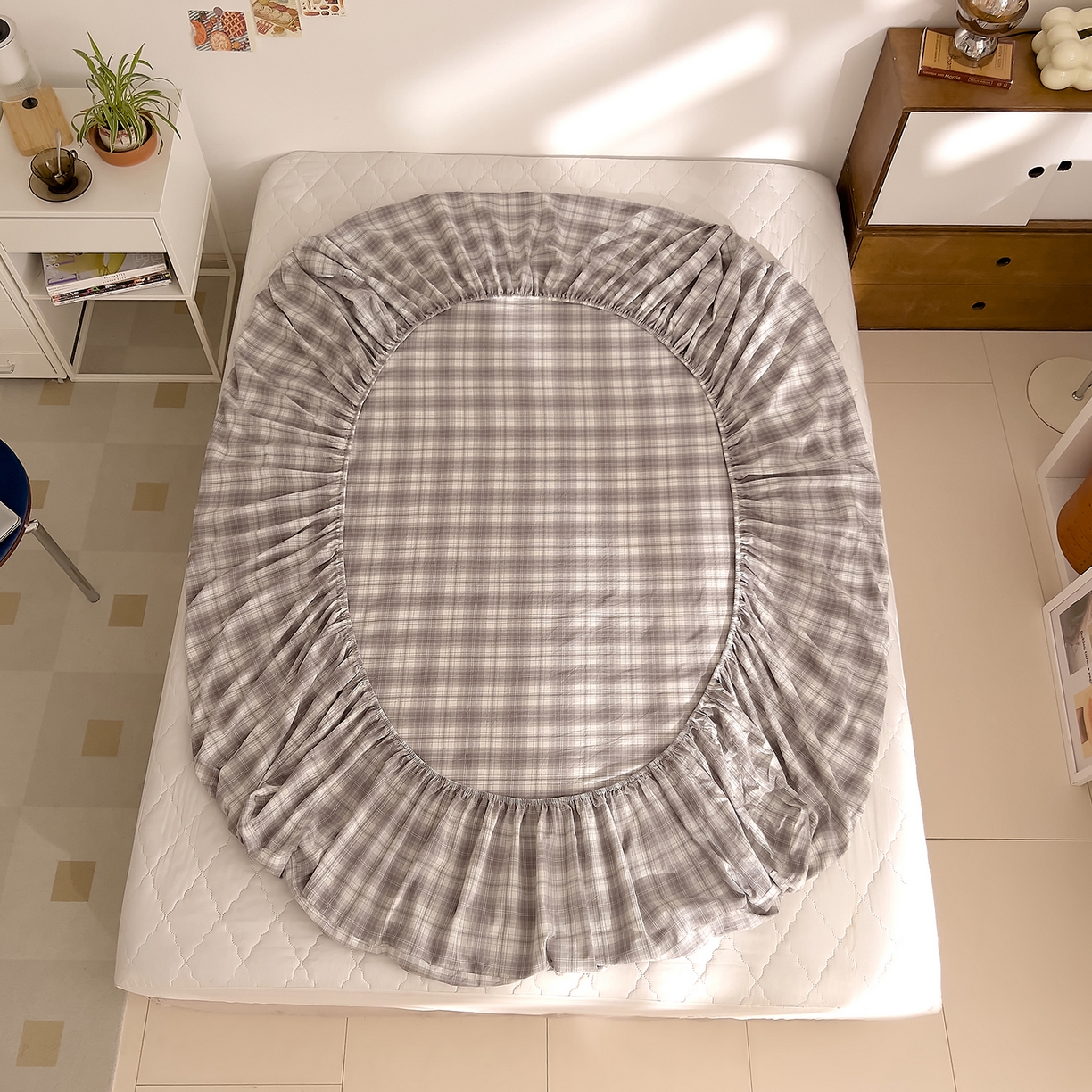 91家纺网 家纺一手货源 找家纺 DoDo 兜兜 2026新款全棉纯棉A类条格水洗棉单床笠床笠单件-可定做尺寸 可可奈-烟灰