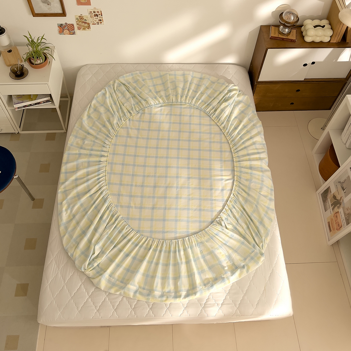 91家纺网 家纺一手货源 找家纺 DoDo 兜兜 2026新款全棉纯棉A类条格水洗棉单床笠床笠单件-可定做尺寸 禾里-黄蓝