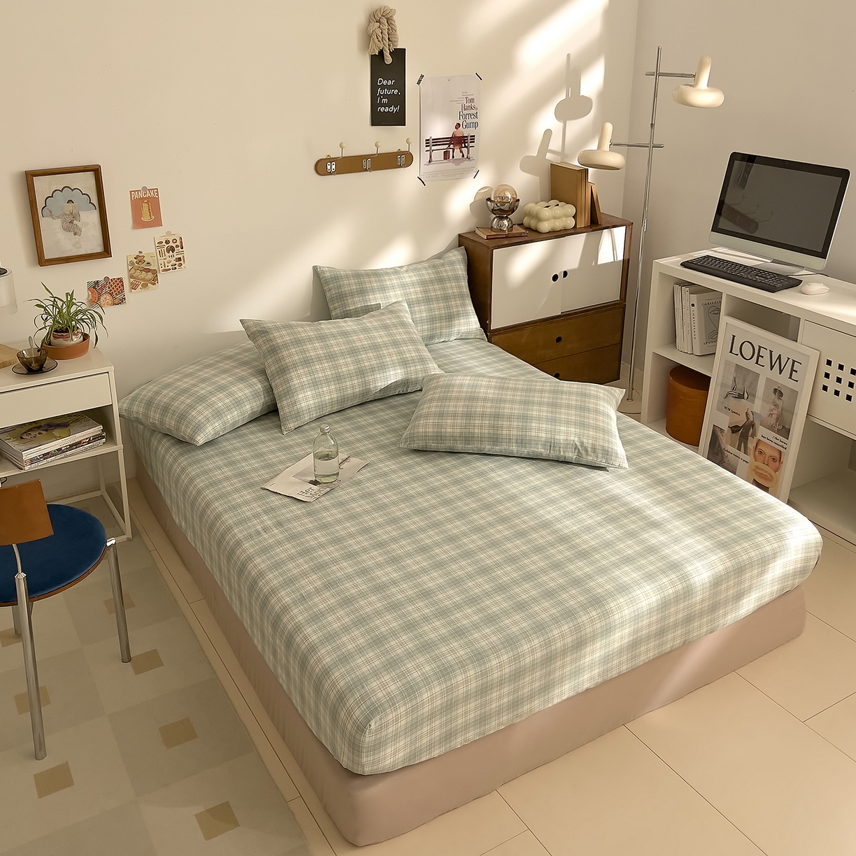 91家纺网 家纺一手货源 找家纺 DoDo 兜兜 2026新款全棉纯棉A类条格水洗棉单床笠床笠单件-可定做尺寸 可可奈-天青