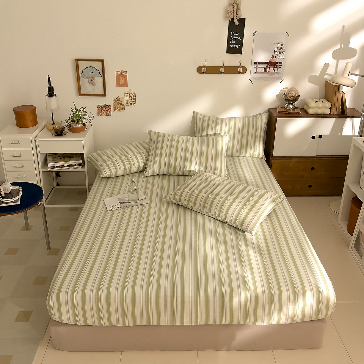 91家纺网 家纺一手货源 找家纺 DoDo 兜兜 2026新款全棉纯棉A类条格水洗棉单床笠床笠单件-可定做尺寸 左岸-绿