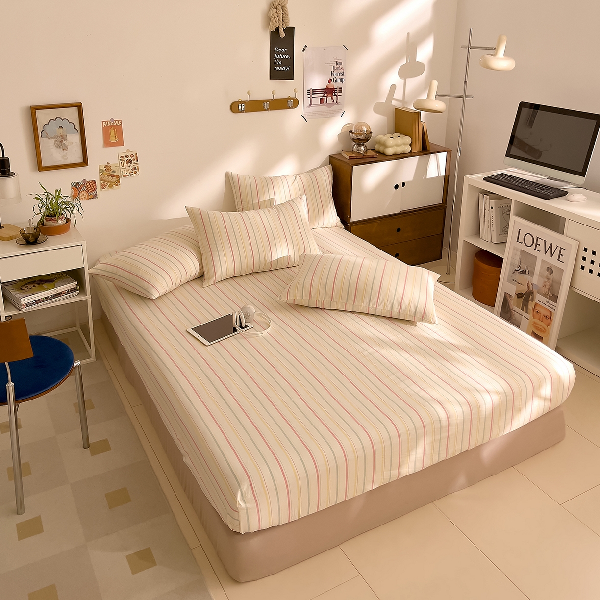 91家纺网 家纺一手货源 找家纺 DoDo 兜兜 2026新款全棉纯棉A类条格水洗棉单床笠床笠单件-可定做尺寸 且乐-粉