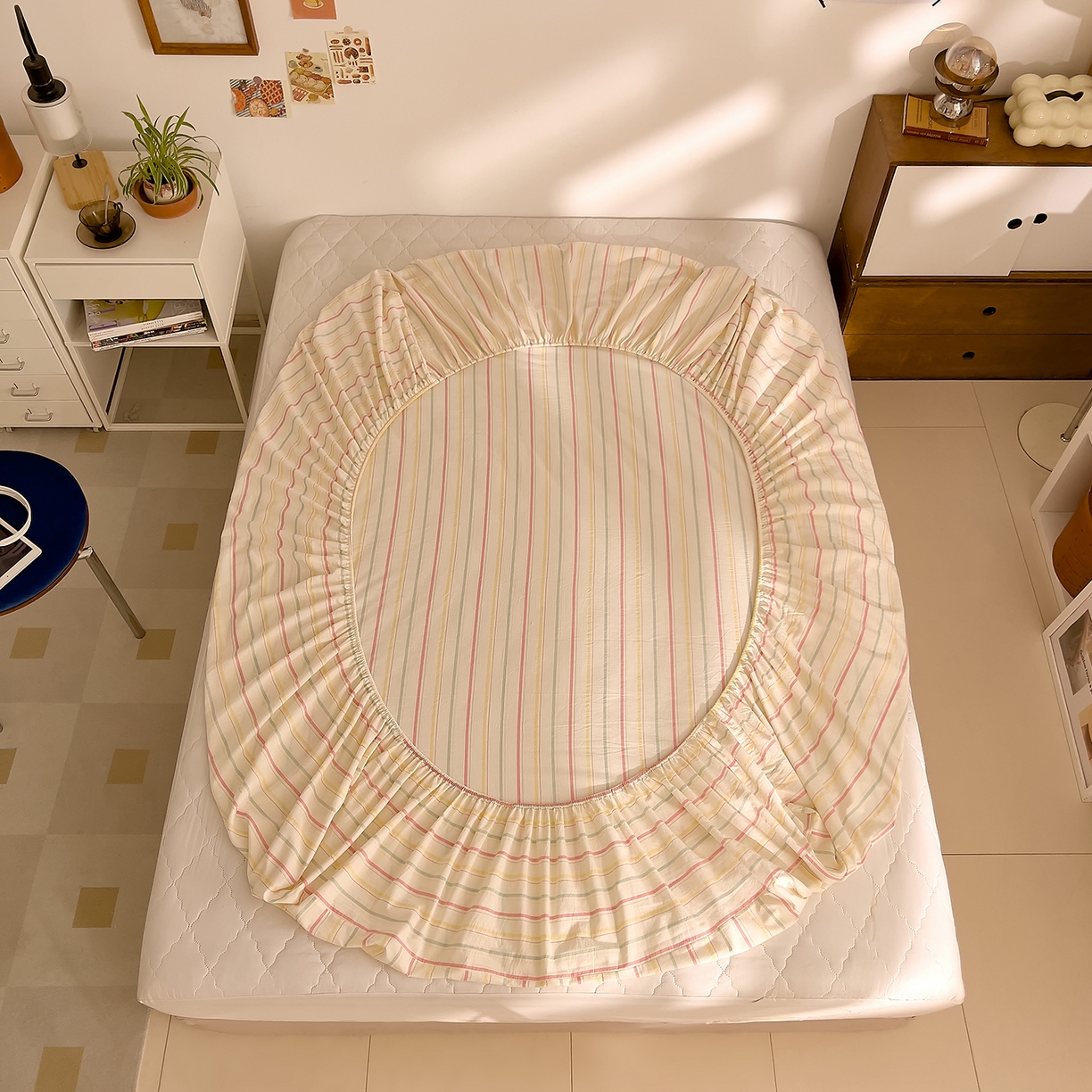 91家纺网 家纺一手货源 找家纺 DoDo 兜兜 2026新款全棉纯棉A类条格水洗棉单床笠床笠单件-可定做尺寸 且乐-粉