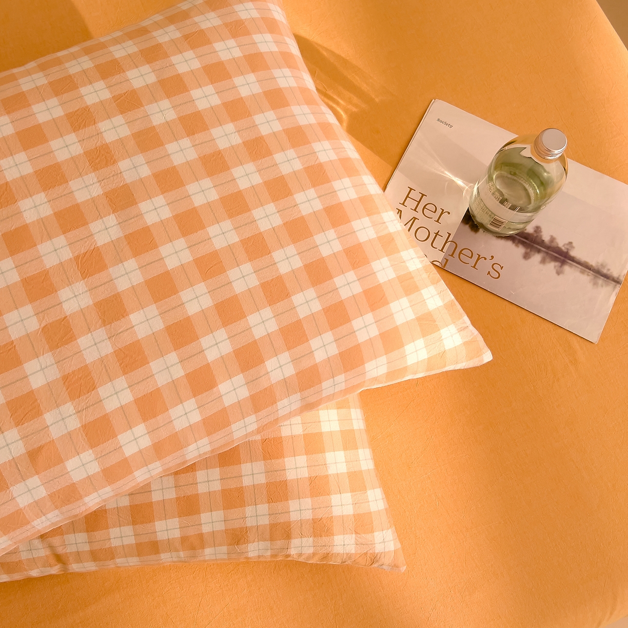 91家纺网 家纺一手货源 找家纺 DoDo 兜兜 2026新款全棉纯棉A类条格水洗棉单床笠床笠单件-可定做尺寸 半棠-桔