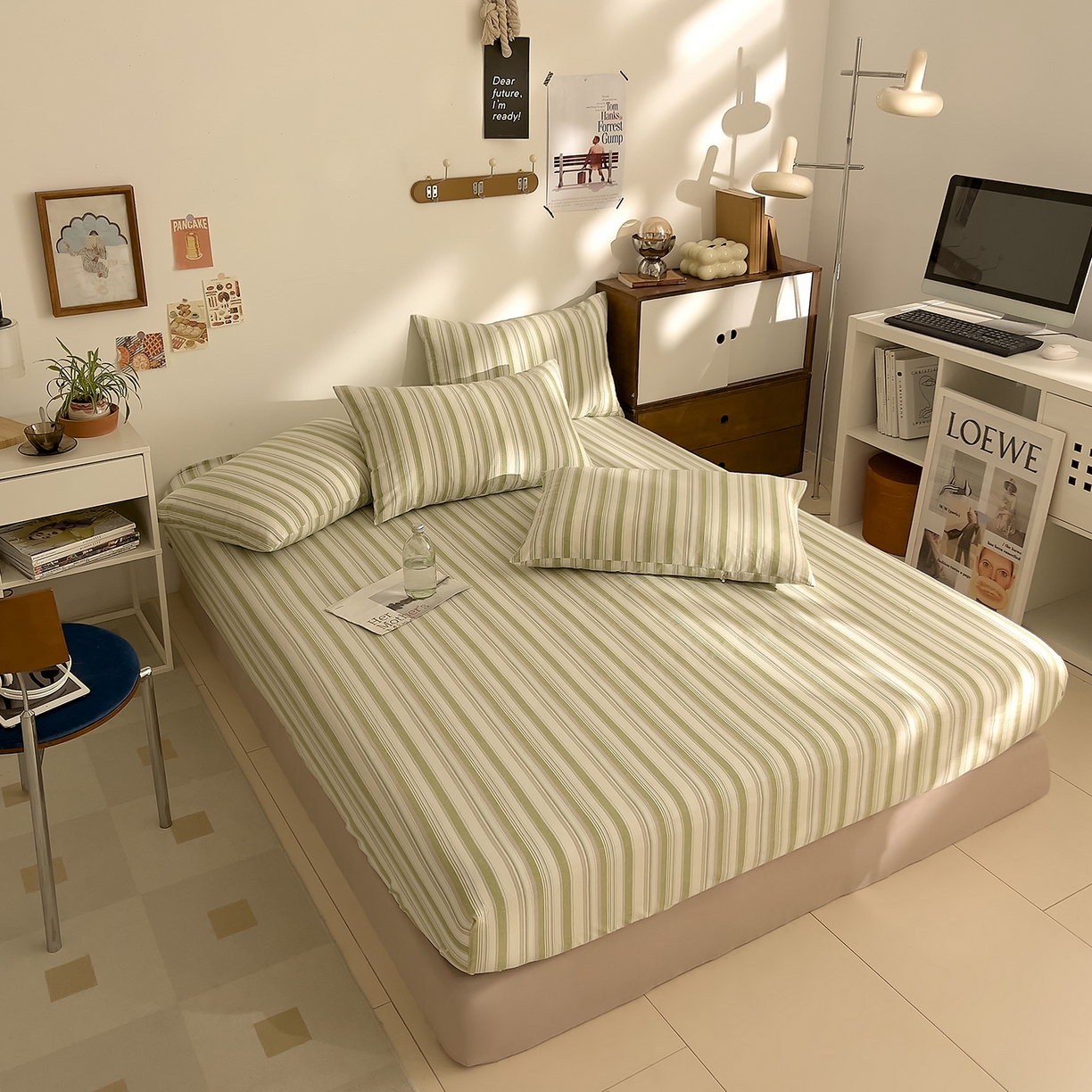 91家纺网 家纺一手货源 找家纺 DoDo 兜兜 2026新款全棉纯棉A类条格水洗棉单床笠床笠单件-可定做尺寸 左岸-绿