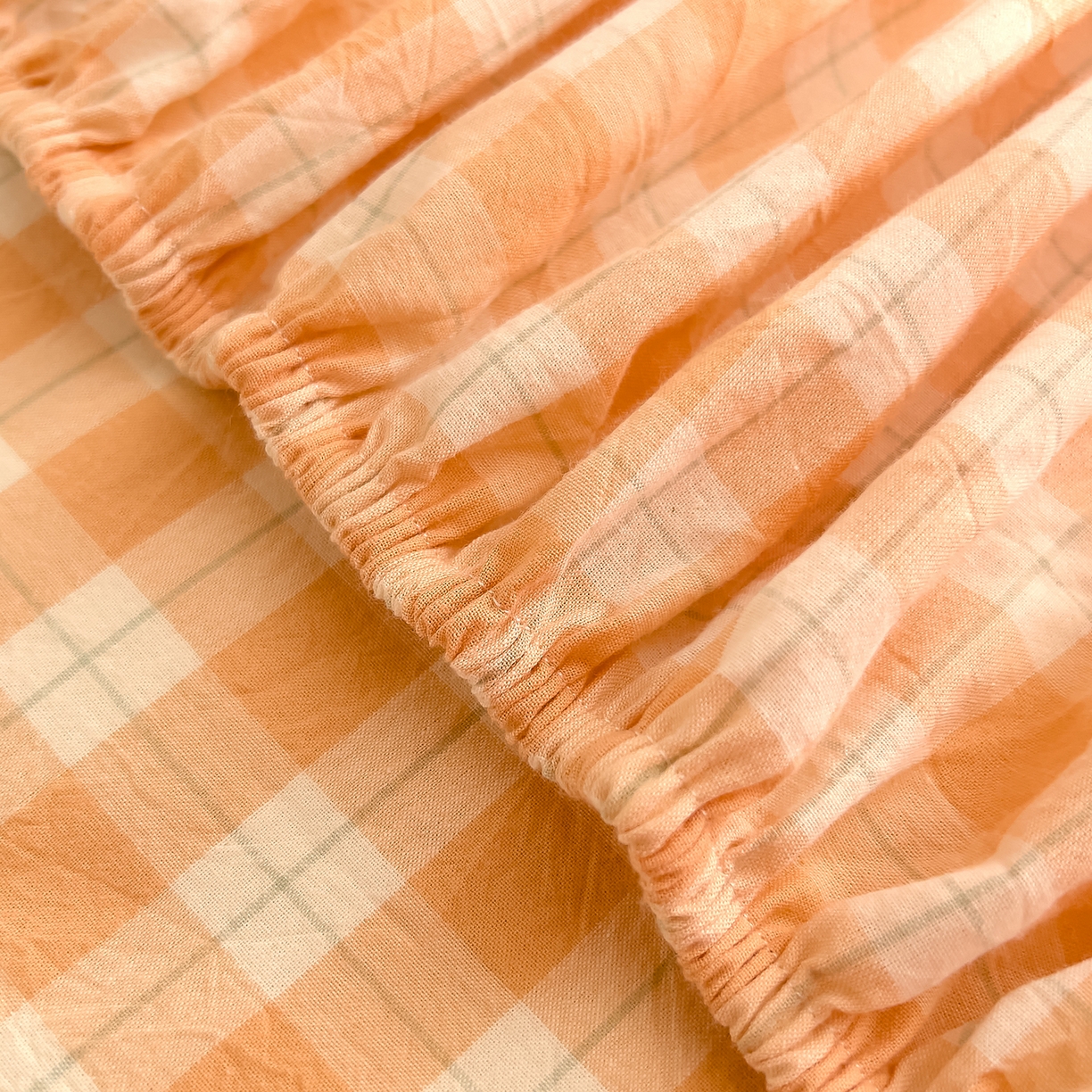 91家纺网 家纺一手货源 找家纺 DoDo 兜兜 2026新款全棉纯棉A类条格水洗棉单床笠床笠单件-可定做尺寸 半棠-桔