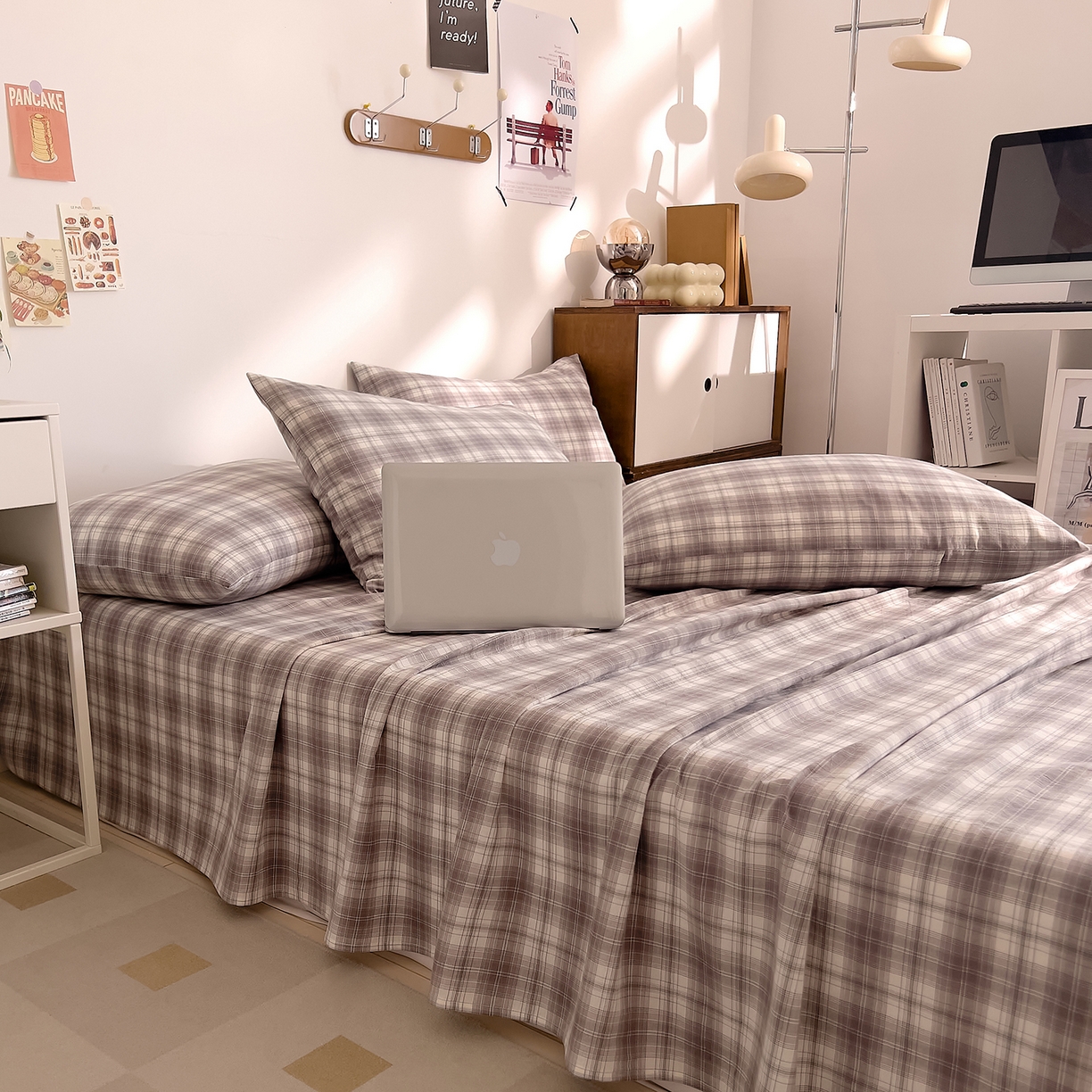 DoDo 兜兜 2026新款全棉纯棉A类条格水洗棉单床单床单单件-可定做尺寸 可可奈-烟灰