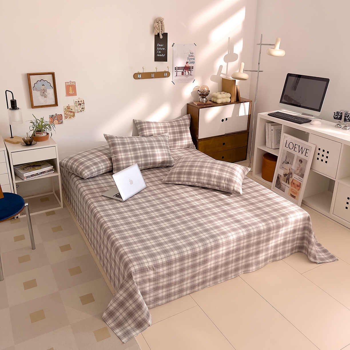 91家纺网 家纺一手货源 找家纺 DoDo 兜兜 2026新款全棉纯棉A类条格水洗棉单床单床单单件-可定做尺寸 可可奈-烟灰