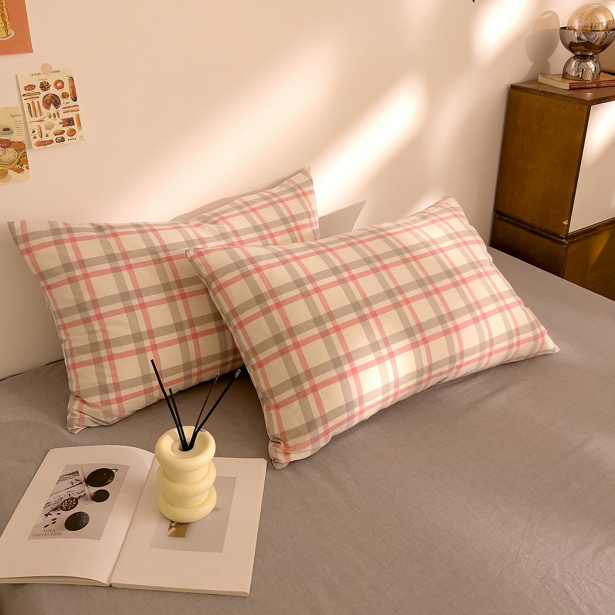 91家纺网 家纺一手货源 找家纺 DoDo 兜兜 2026新款全棉纯棉A类条格水洗棉单床单床单单件-可定做尺寸 禾里-灰粉