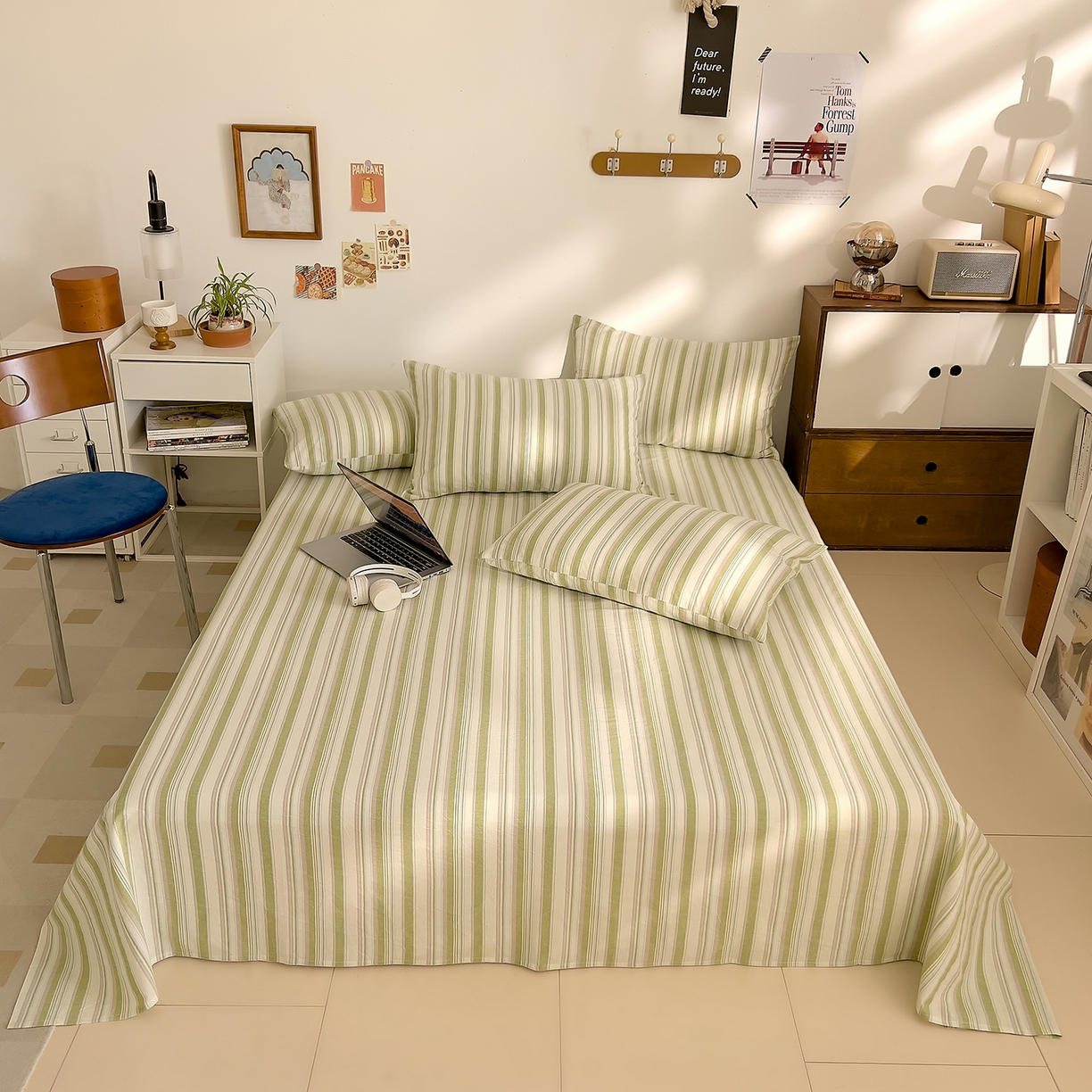 91家纺网 家纺一手货源 找家纺 DoDo 兜兜 2026新款全棉纯棉A类条格水洗棉单床单床单单件-可定做尺寸 左岸-绿