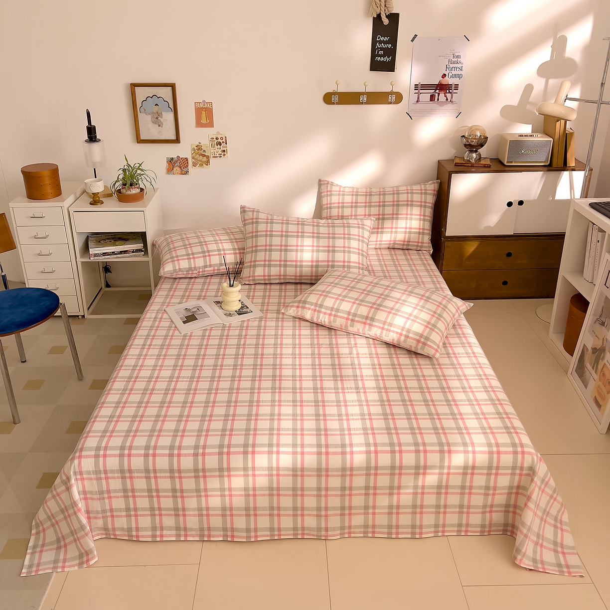 91家纺网 家纺一手货源 找家纺 DoDo 兜兜 2026新款全棉纯棉A类条格水洗棉单床单床单单件-可定做尺寸 禾里-灰粉