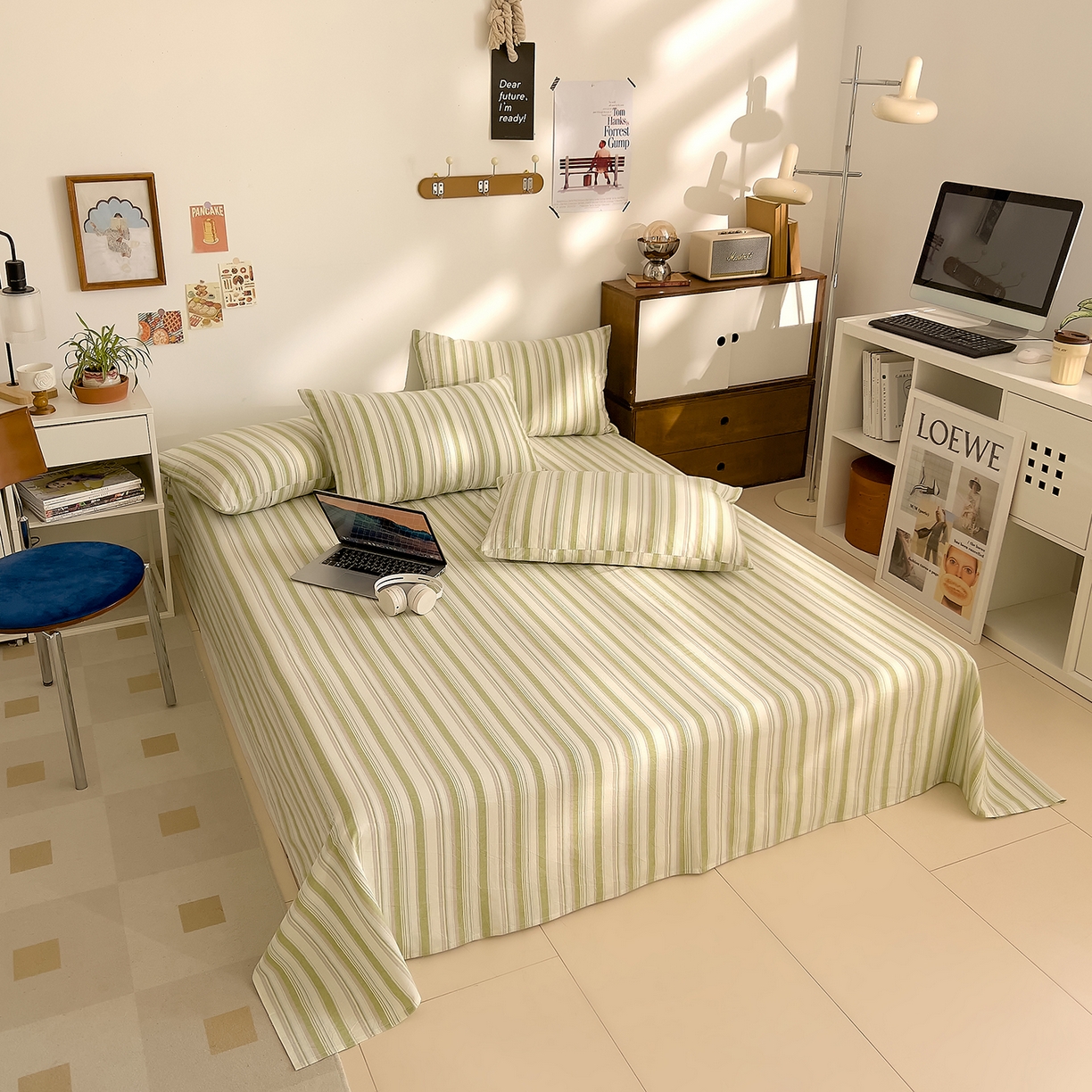 91家纺网 家纺一手货源 找家纺 DoDo 兜兜 2026新款全棉纯棉A类条格水洗棉单床单床单单件-可定做尺寸 左岸-绿