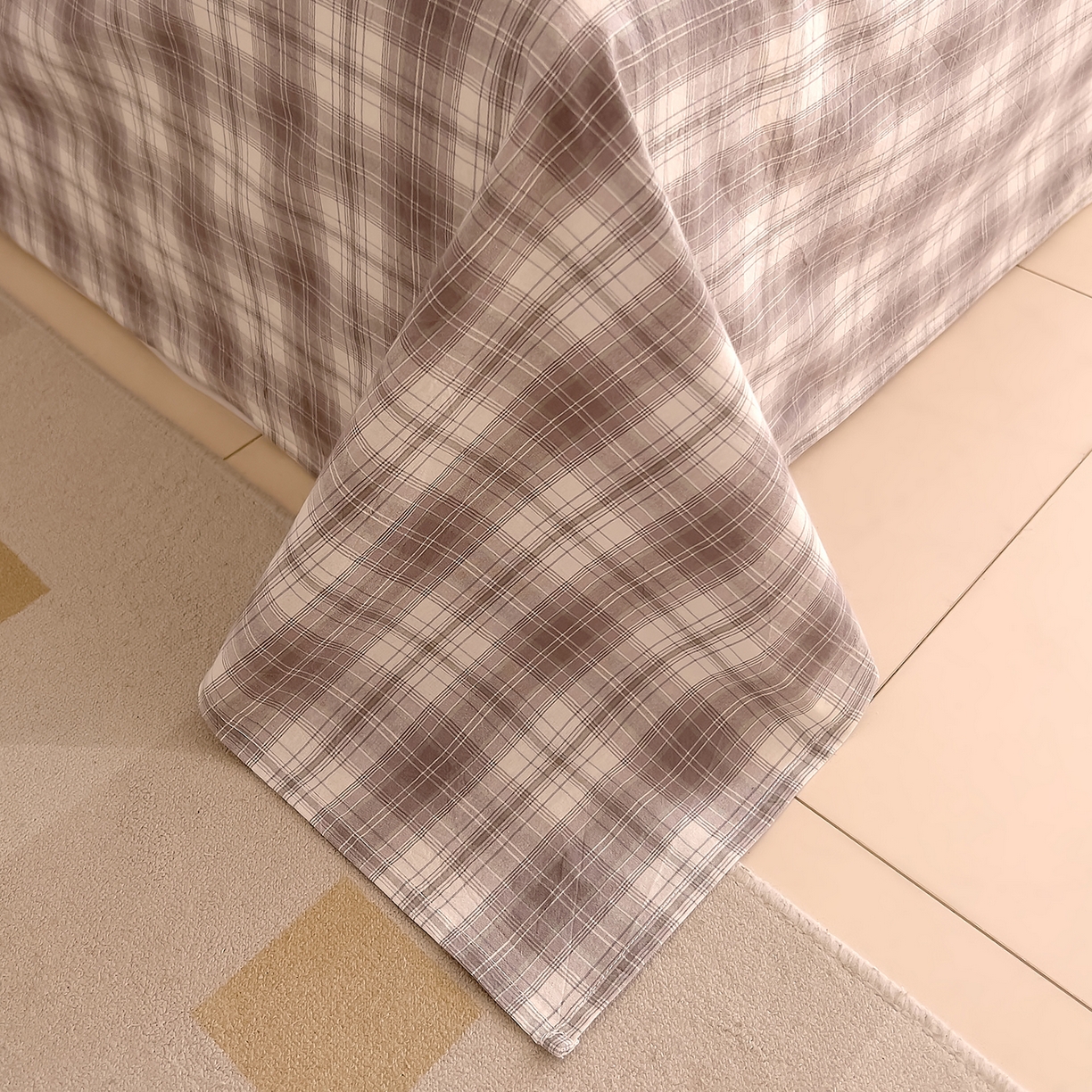 91家纺网 家纺一手货源 找家纺 DoDo 兜兜 2026新款全棉纯棉A类条格水洗棉单床单床单单件-可定做尺寸 可可奈-烟灰