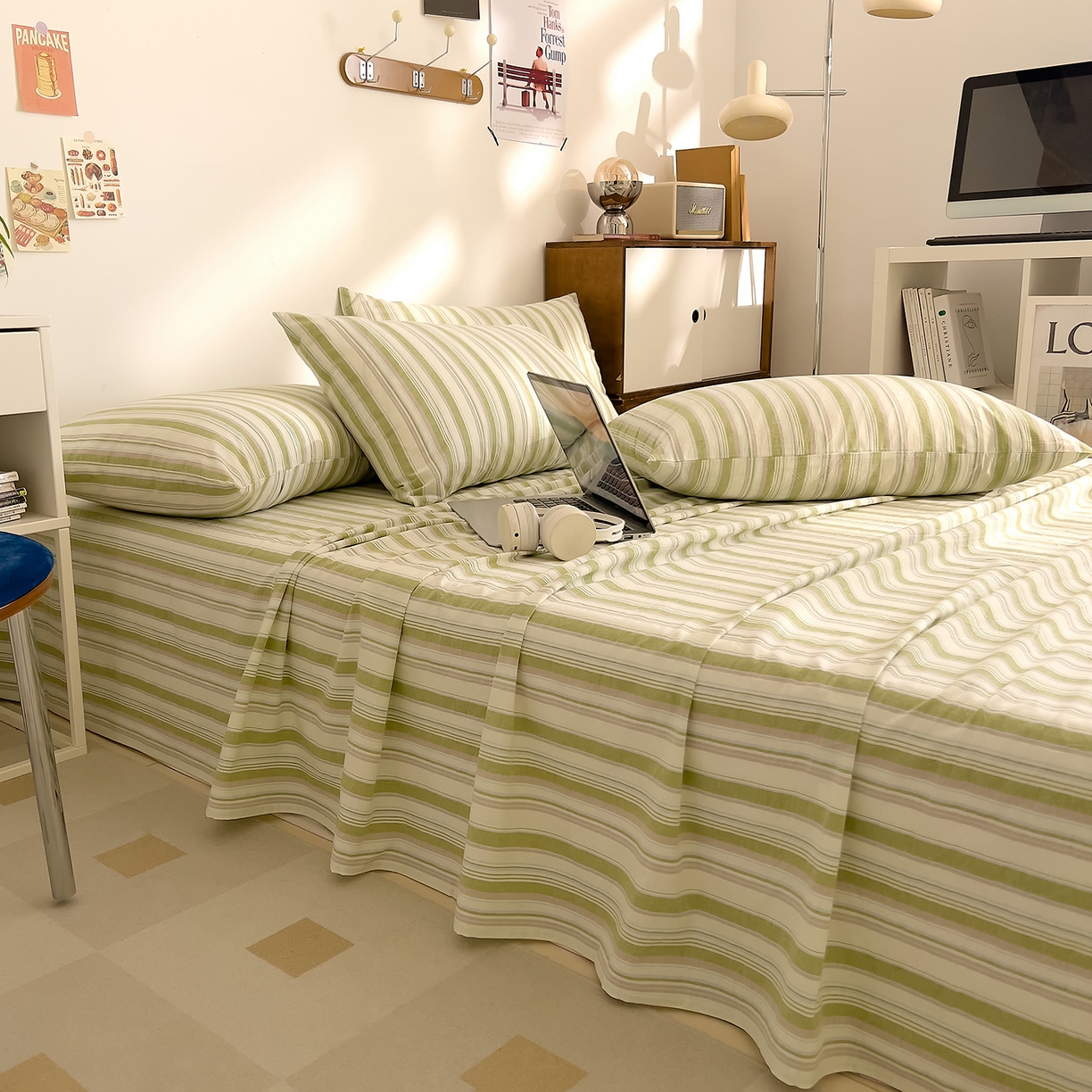 91家纺网 家纺一手货源 找家纺 DoDo 兜兜 2026新款全棉纯棉A类条格水洗棉单床单床单单件-可定做尺寸 左岸-绿