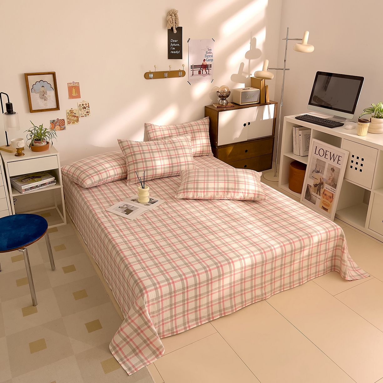 91家纺网 家纺一手货源 找家纺 DoDo 兜兜 2026新款全棉纯棉A类条格水洗棉单床单床单单件-可定做尺寸 禾里-灰粉