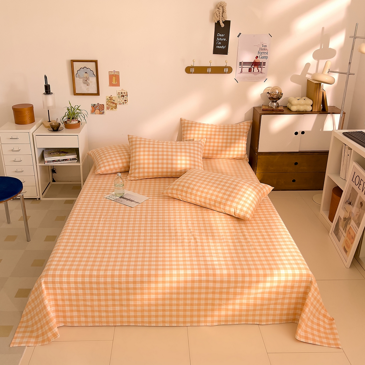 91家纺网 家纺一手货源 找家纺 DoDo 兜兜 2026新款全棉纯棉A类条格水洗棉单床单床单单件-可定做尺寸 半棠-桔