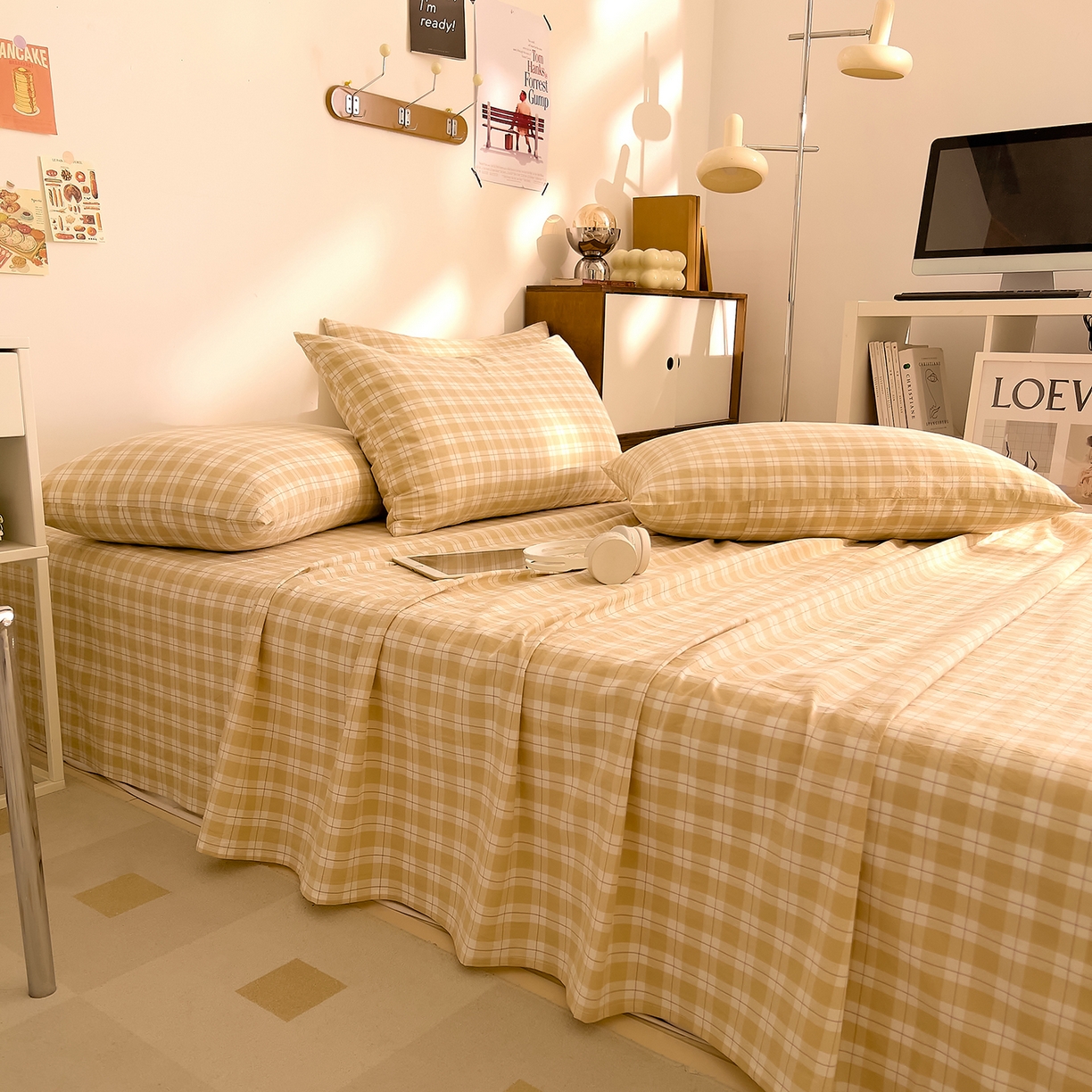 DoDo 兜兜 2026新款全棉纯棉A类条格水洗棉单床单床单单件-可定做尺寸 半棠-卡其