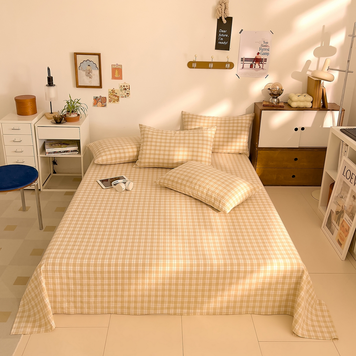 91家纺网 家纺一手货源 找家纺 DoDo 兜兜 2026新款全棉纯棉A类条格水洗棉单床单床单单件-可定做尺寸 半棠-卡其