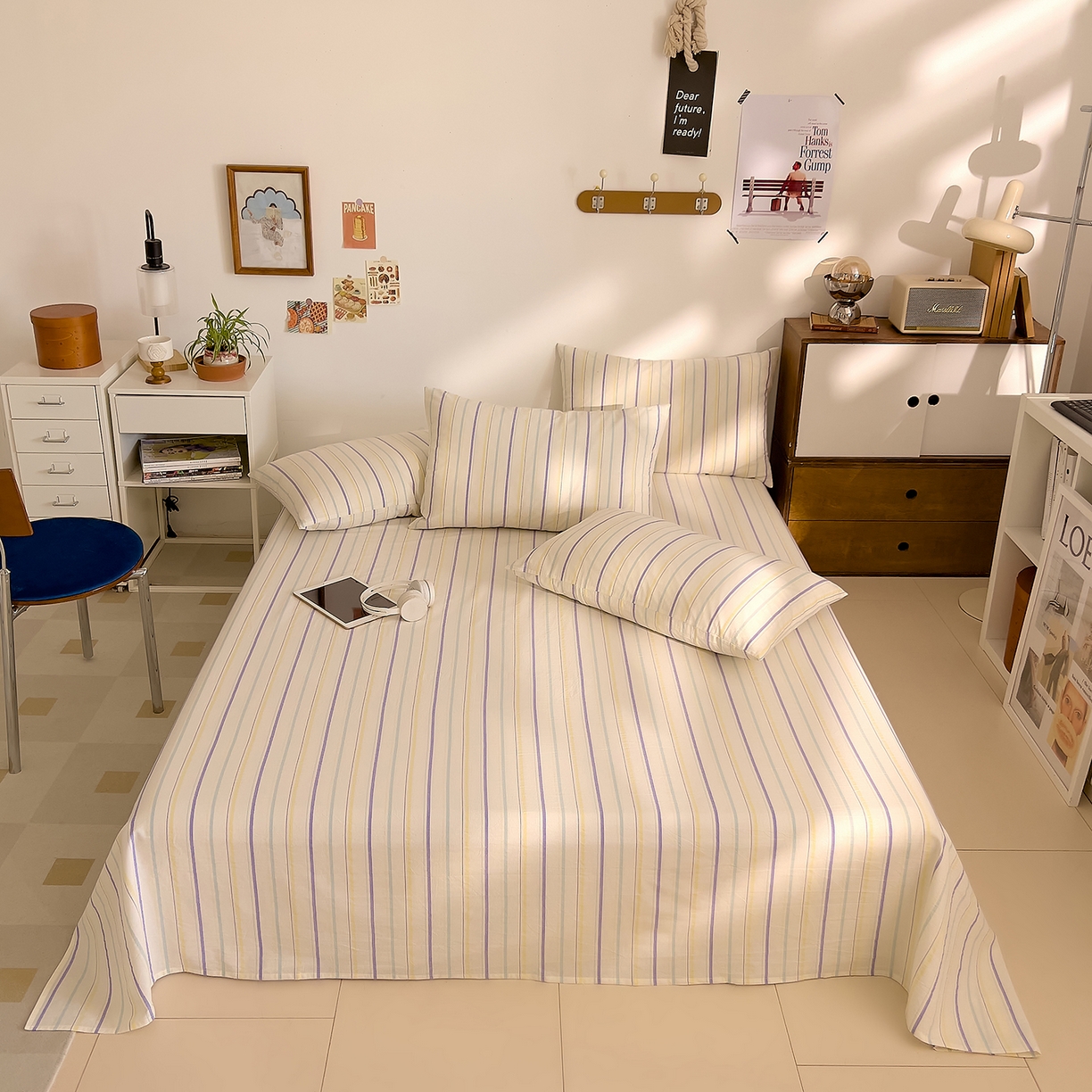 91家纺网 家纺一手货源 找家纺 DoDo 兜兜 2026新款全棉纯棉A类条格水洗棉单床单床单单件-可定做尺寸 且乐-紫