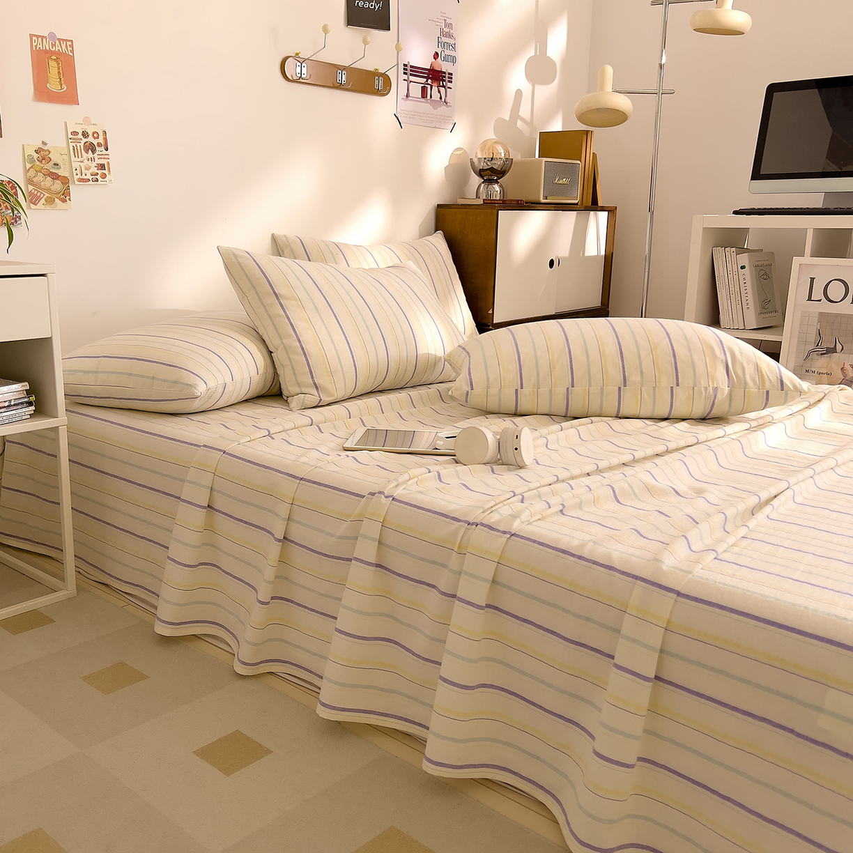 91家纺网 家纺一手货源 找家纺 DoDo 兜兜 2026新款全棉纯棉A类条格水洗棉单床单床单单件-可定做尺寸 且乐-紫