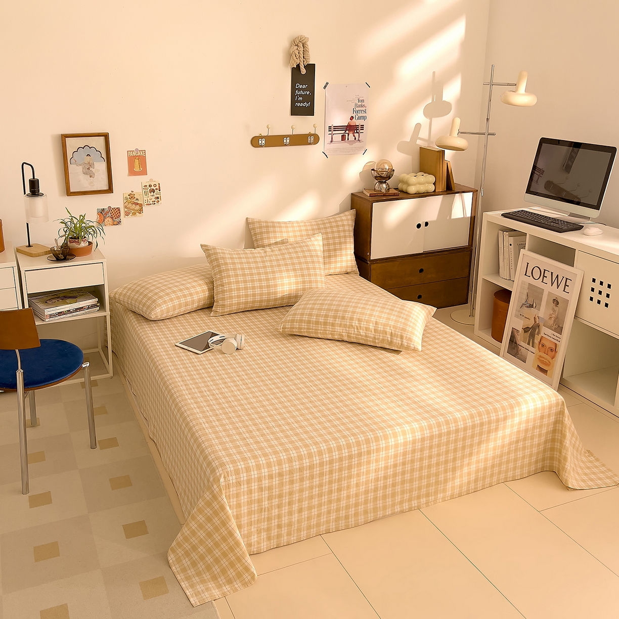 91家纺网 家纺一手货源 找家纺 DoDo 兜兜 2026新款全棉纯棉A类条格水洗棉单床单床单单件-可定做尺寸 半棠-卡其