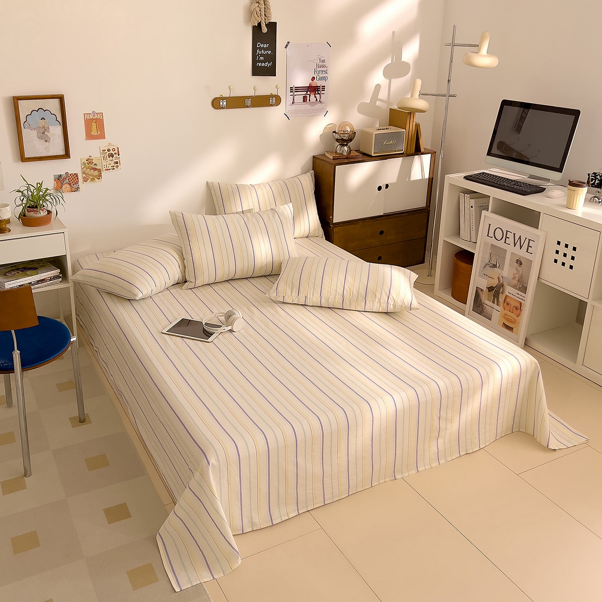 91家纺网 家纺一手货源 找家纺 DoDo 兜兜 2026新款全棉纯棉A类条格水洗棉单床单床单单件-可定做尺寸 且乐-紫