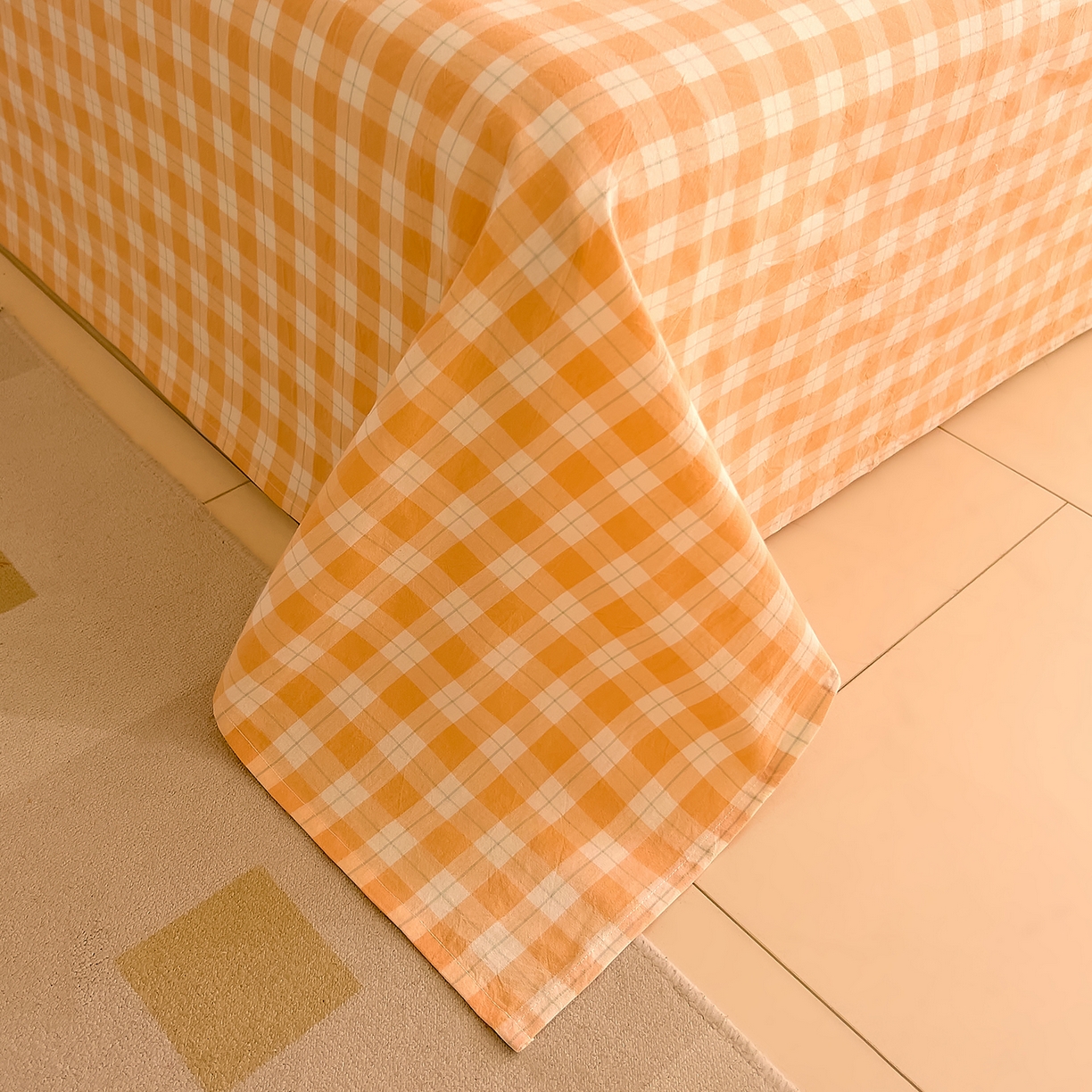 91家纺网 家纺一手货源 找家纺 DoDo 兜兜 2026新款全棉纯棉A类条格水洗棉单床单床单单件-可定做尺寸 半棠-桔