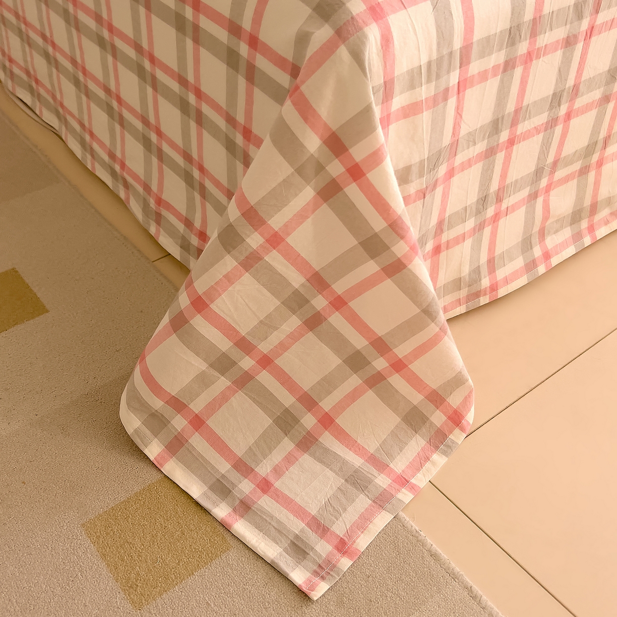 91家纺网 家纺一手货源 找家纺 DoDo 兜兜 2026新款全棉纯棉A类条格水洗棉单床单床单单件-可定做尺寸 禾里-灰粉