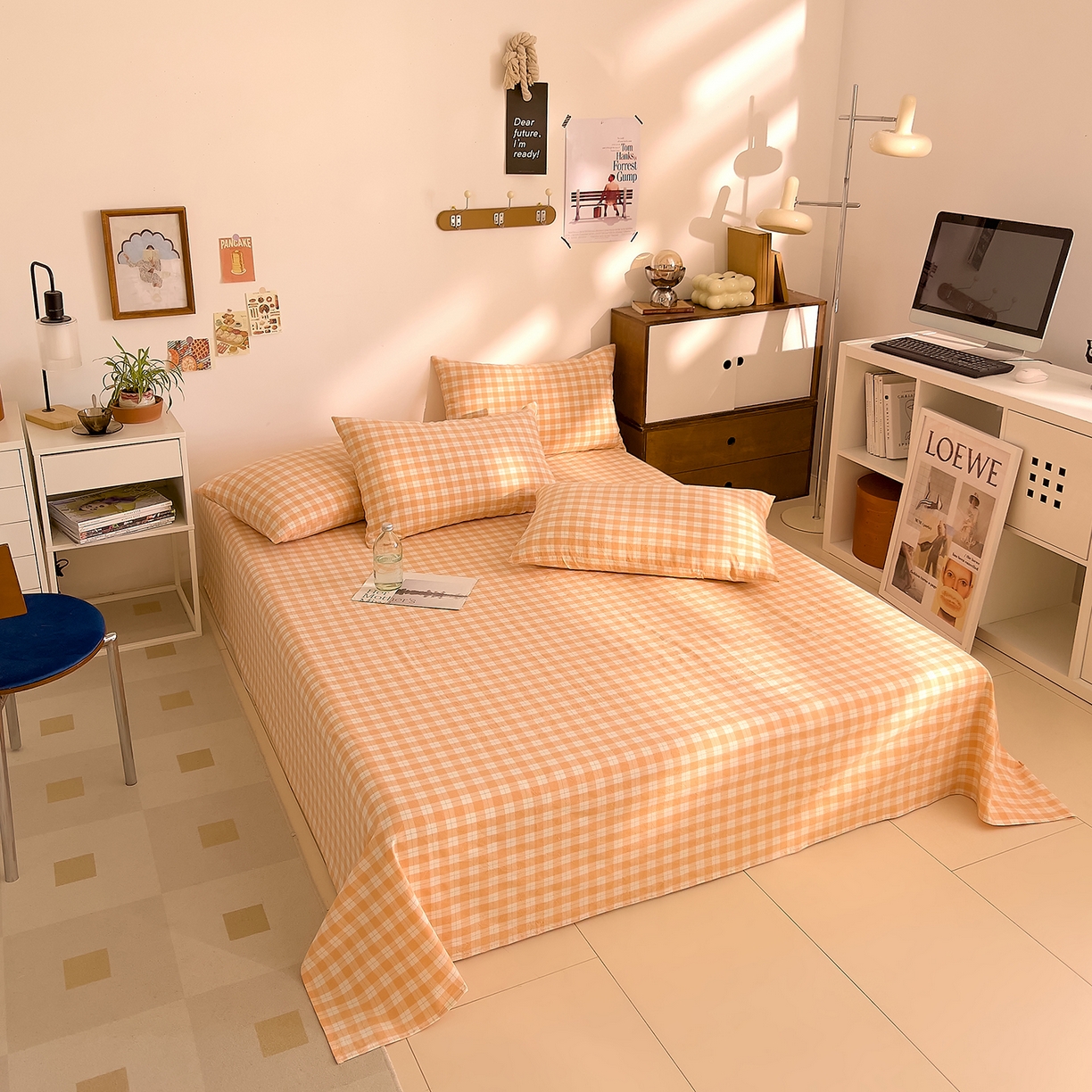 91家纺网 家纺一手货源 找家纺 DoDo 兜兜 2026新款全棉纯棉A类条格水洗棉单床单床单单件-可定做尺寸 半棠-桔