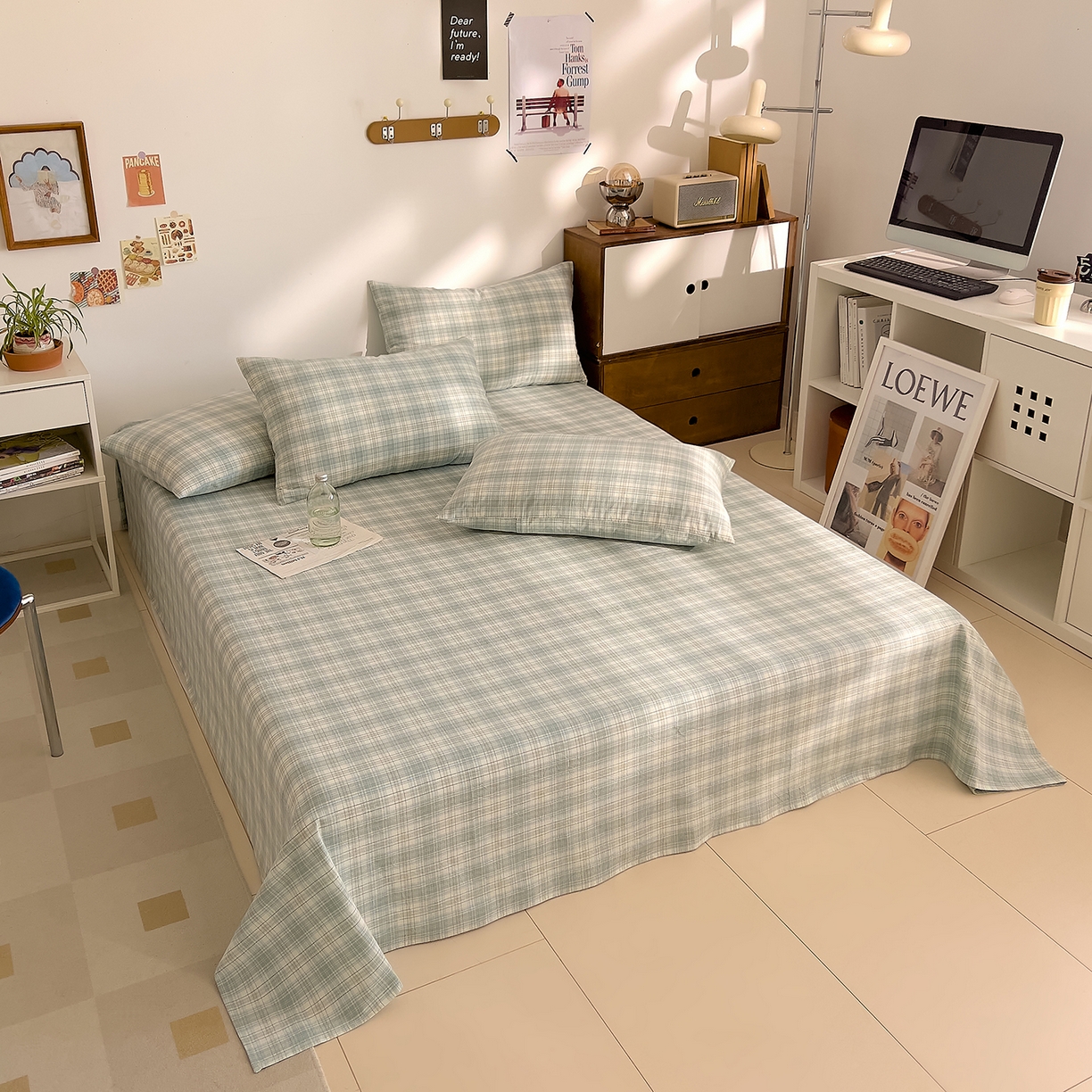 91家纺网 家纺一手货源 找家纺 DoDo 兜兜 2026新款全棉纯棉A类条格水洗棉单床单床单单件-可定做尺寸 可可奈-天青