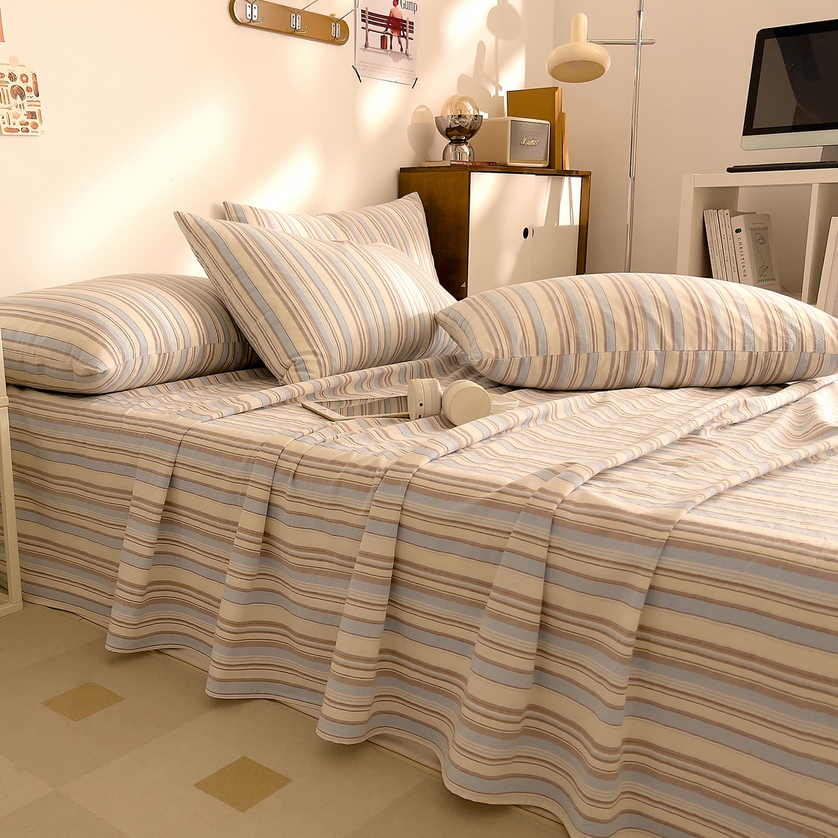 91家纺网 家纺一手货源 找家纺 DoDo 兜兜 2026新款全棉纯棉A类条格水洗棉单床单床单单件-可定做尺寸 左岸-蓝