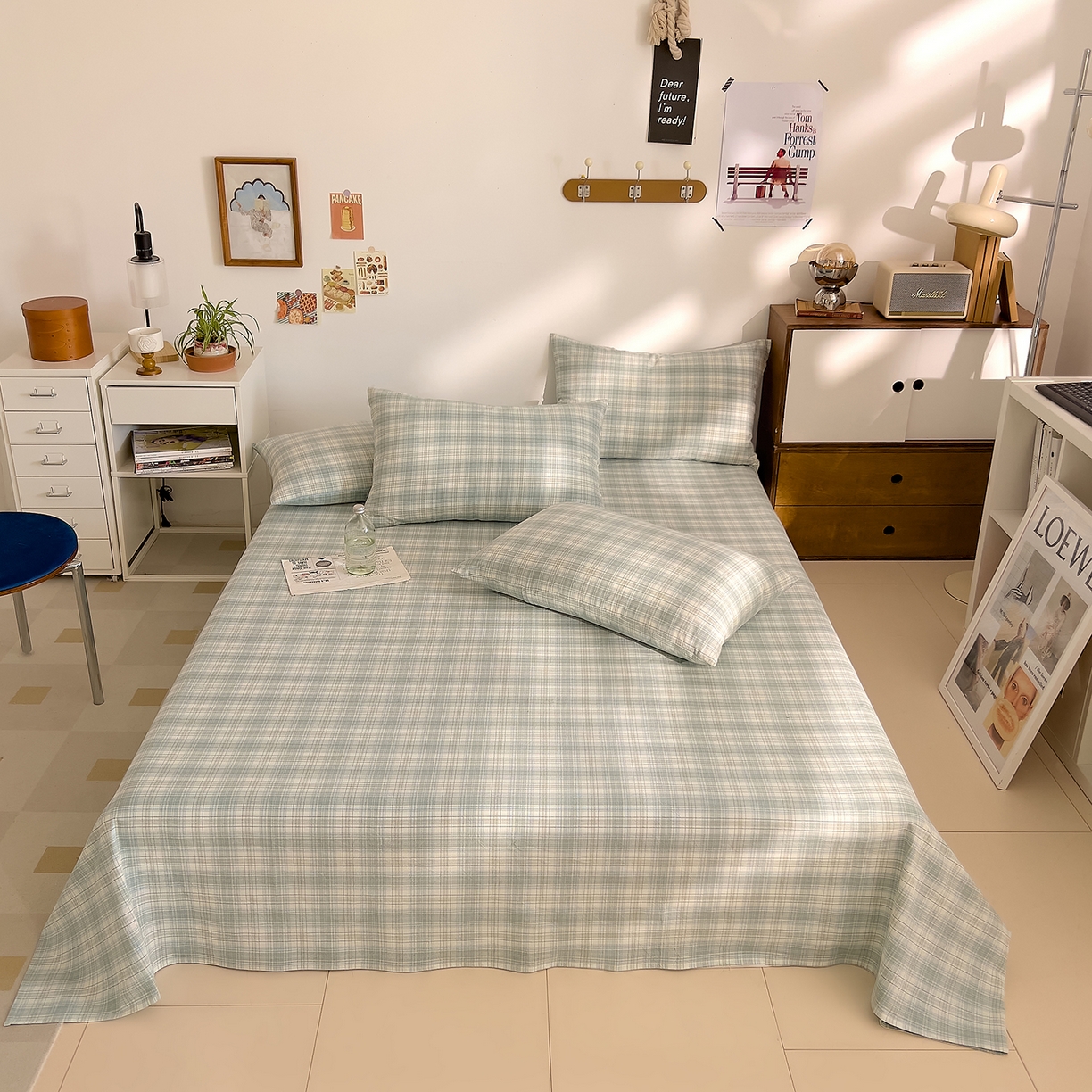 91家纺网 家纺一手货源 找家纺 DoDo 兜兜 2026新款全棉纯棉A类条格水洗棉单床单床单单件-可定做尺寸 可可奈-天青