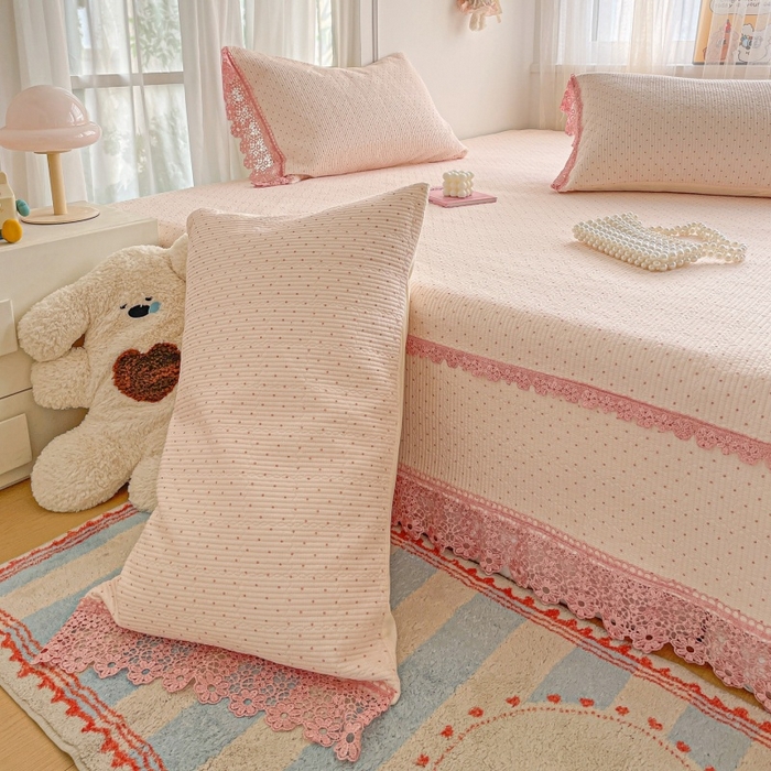 91家纺网 家纺一手货源 找家纺 （总）栩裕纺织 2026新款全棉双层纱棉花边榻榻米炕盖款