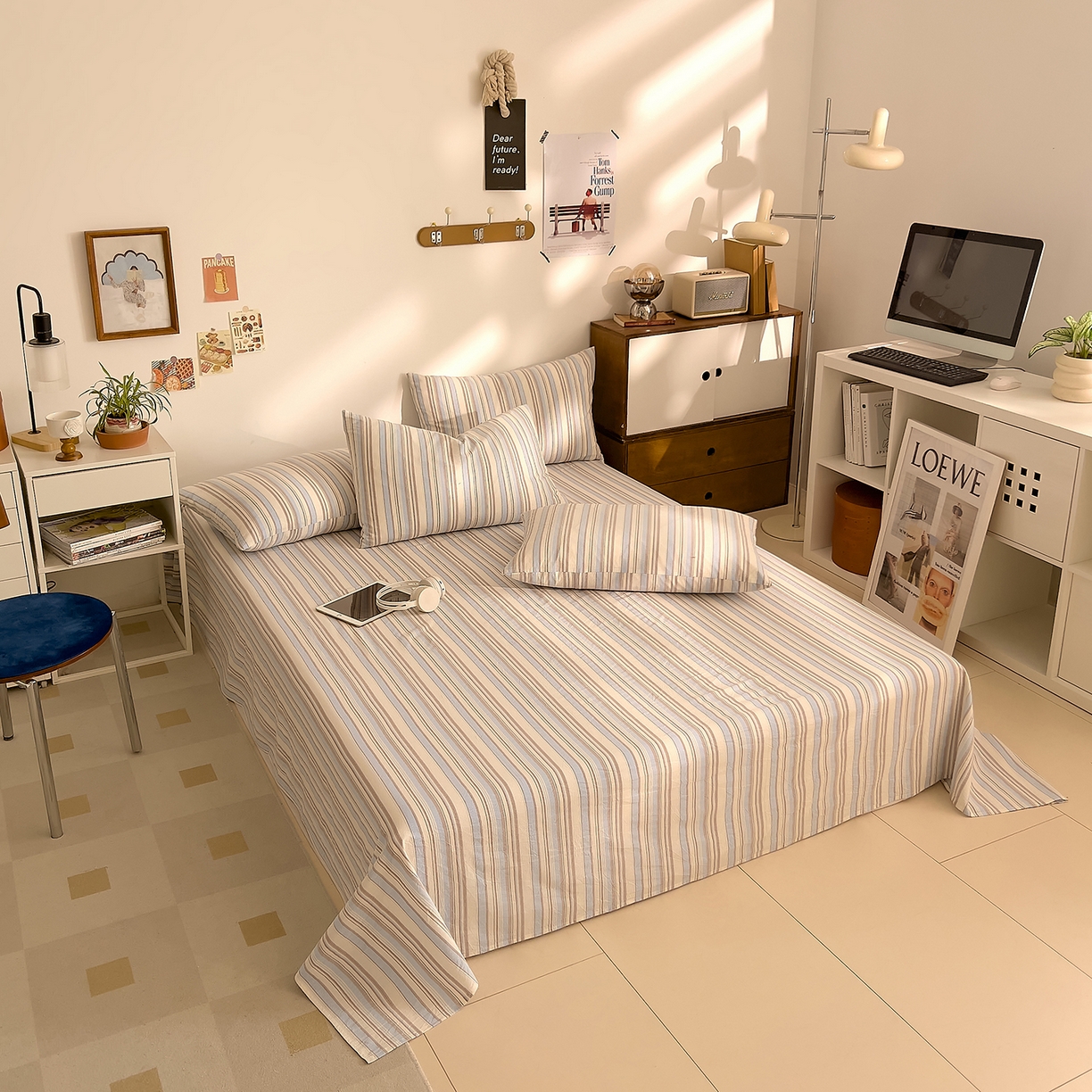 91家纺网 家纺一手货源 找家纺 DoDo 兜兜 2026新款全棉纯棉A类条格水洗棉单床单床单单件-可定做尺寸 左岸-蓝