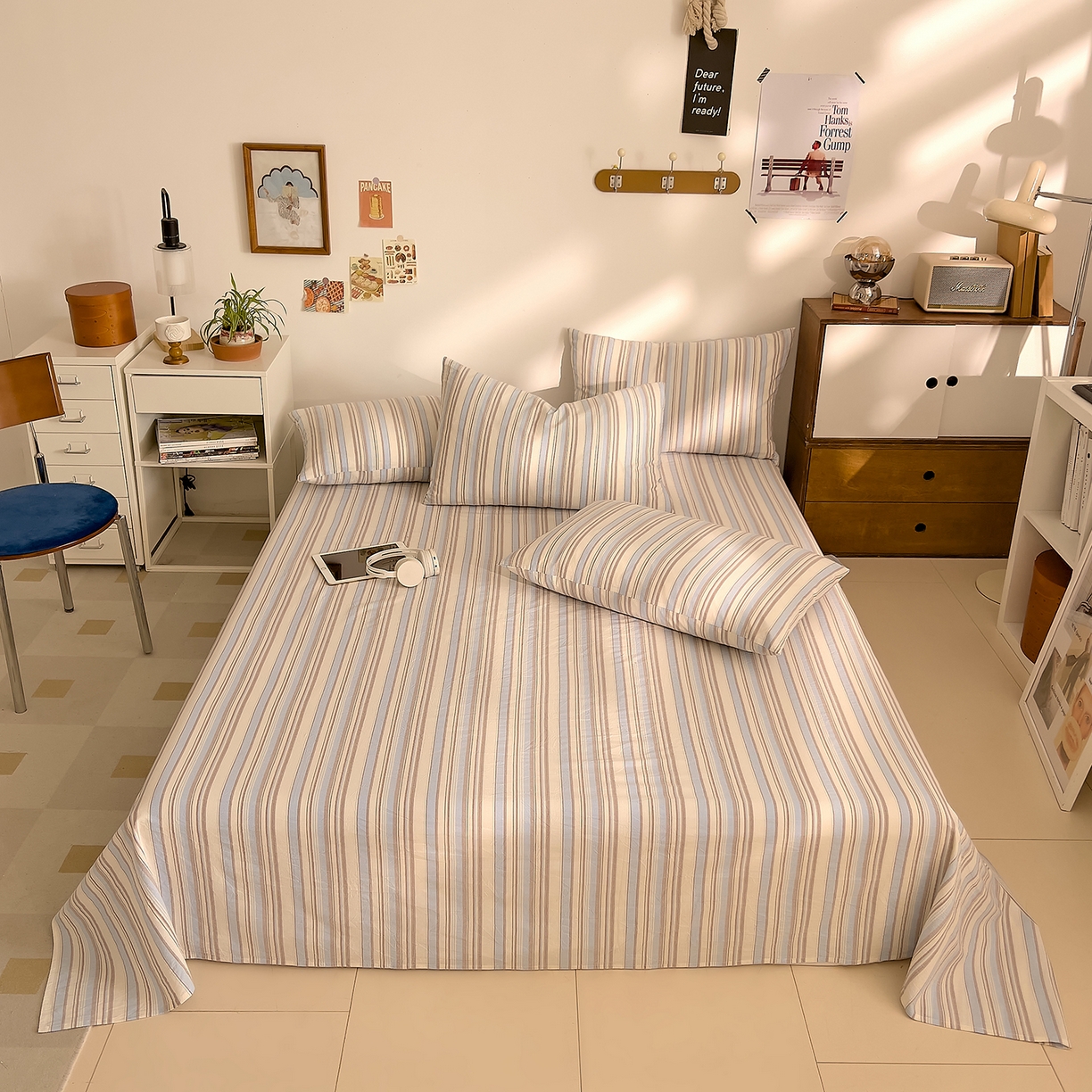 91家纺网 家纺一手货源 找家纺 DoDo 兜兜 2026新款全棉纯棉A类条格水洗棉单床单床单单件-可定做尺寸 左岸-蓝