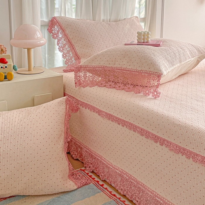 91家纺网 家纺一手货源 找家纺 （总）栩裕纺织 2026新款全棉双层纱棉花边榻榻米炕盖款