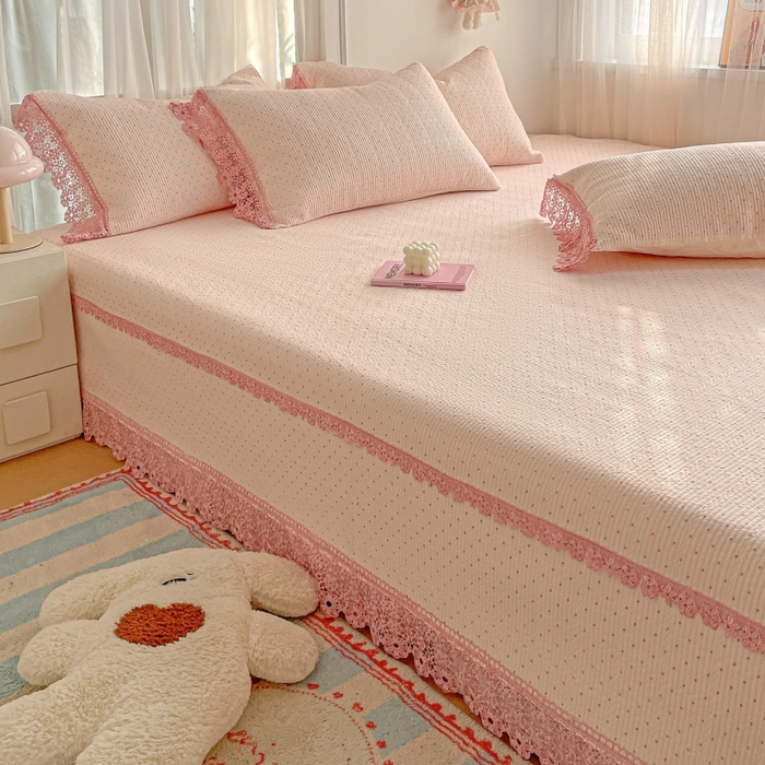 91家纺网 家纺一手货源 找家纺 （总）栩裕纺织 2026新款全棉双层纱棉花边榻榻米炕盖款