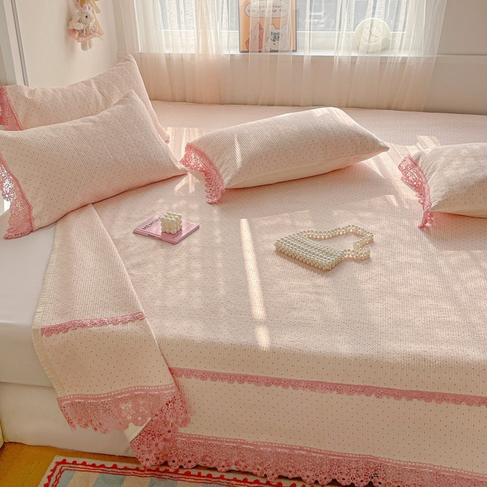 91家纺网 家纺一手货源 找家纺 （总）栩裕纺织 2026新款全棉双层纱棉花边榻榻米炕盖款