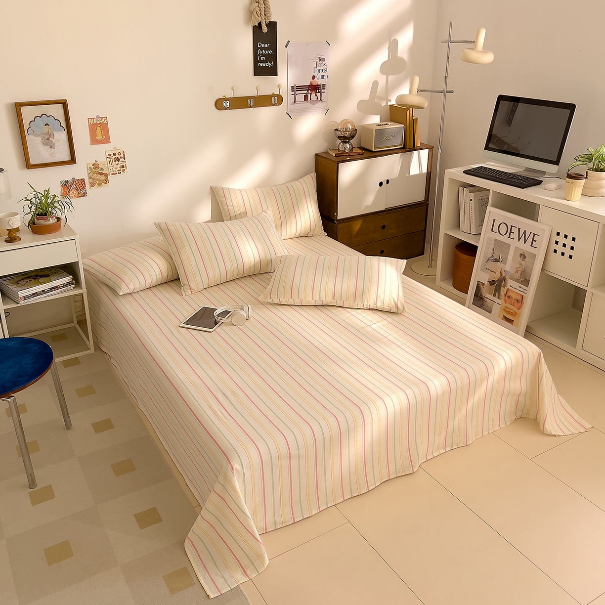 91家纺网 家纺一手货源 找家纺 DoDo 兜兜 2026新款全棉纯棉A类条格水洗棉单床单床单单件-可定做尺寸 且乐-粉