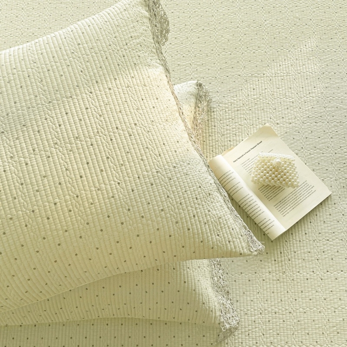 91家纺网 家纺一手货源 找家纺 栩裕纺织 2026新款全棉双层纱棉花边榻榻米炕盖款 波点绿